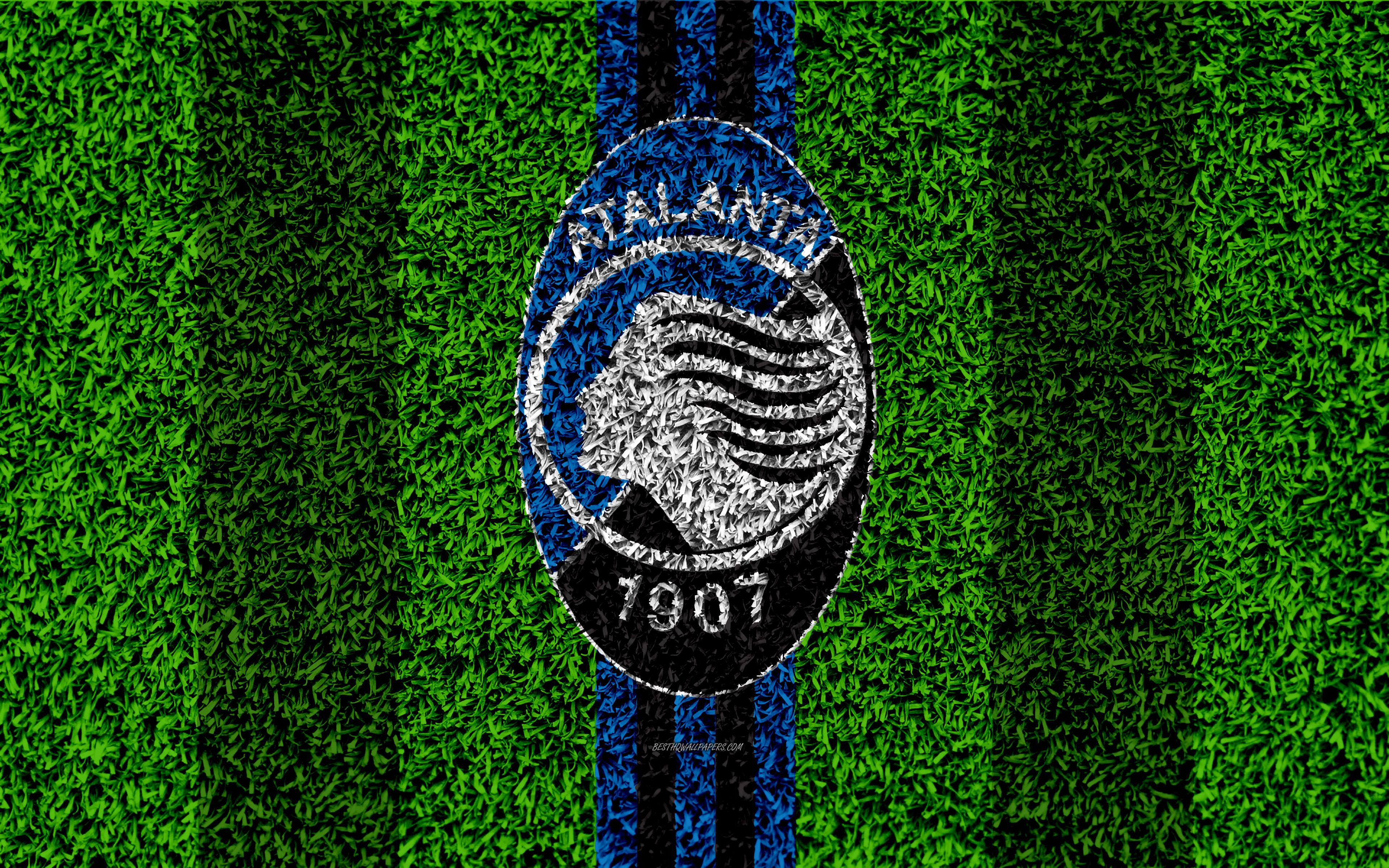 Download wallpaper Atalanta BC, 4k, logo, football lawn, Italian