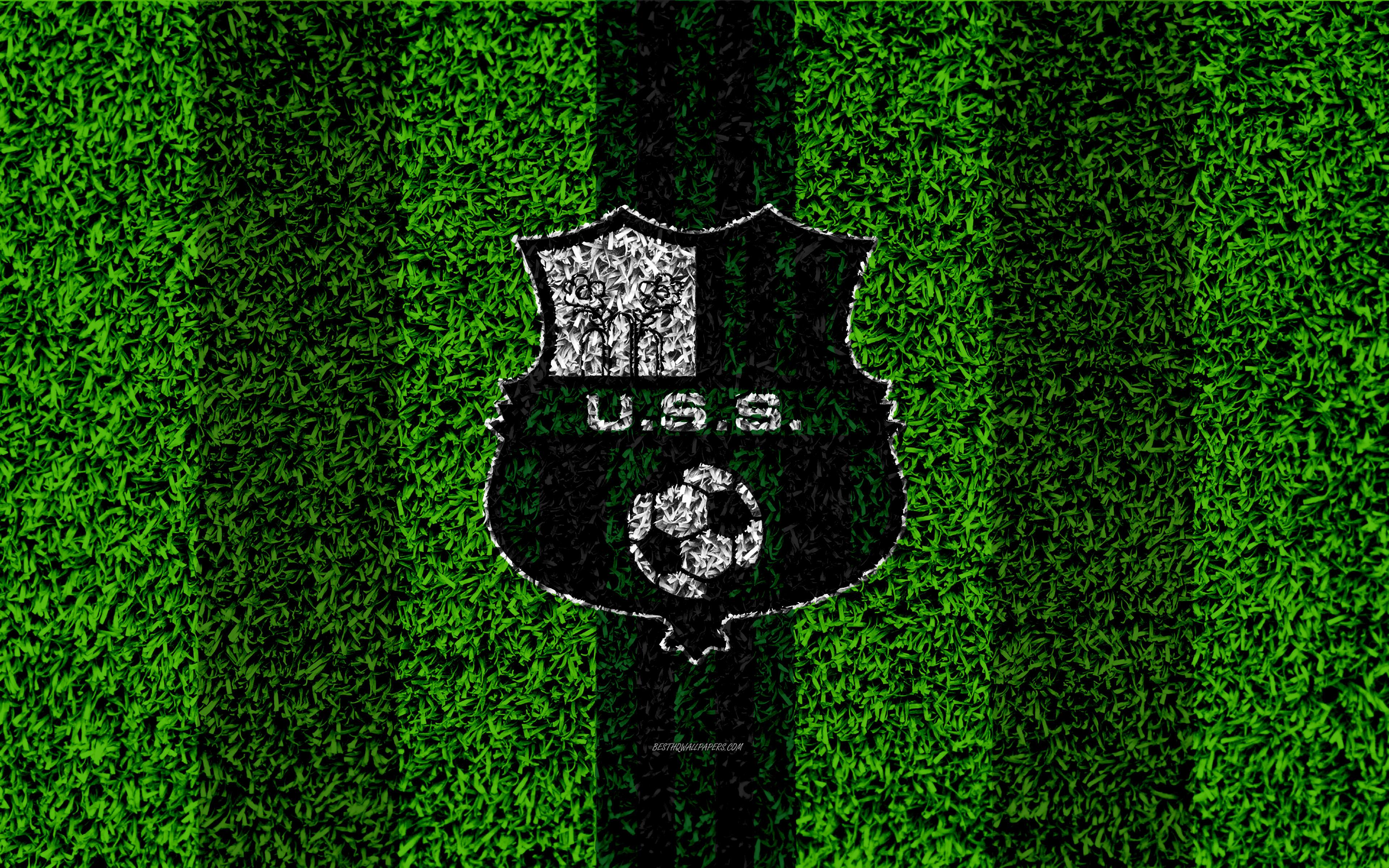 Download wallpaper Sassuolo FC, 4k, logo, football lawn, Italian