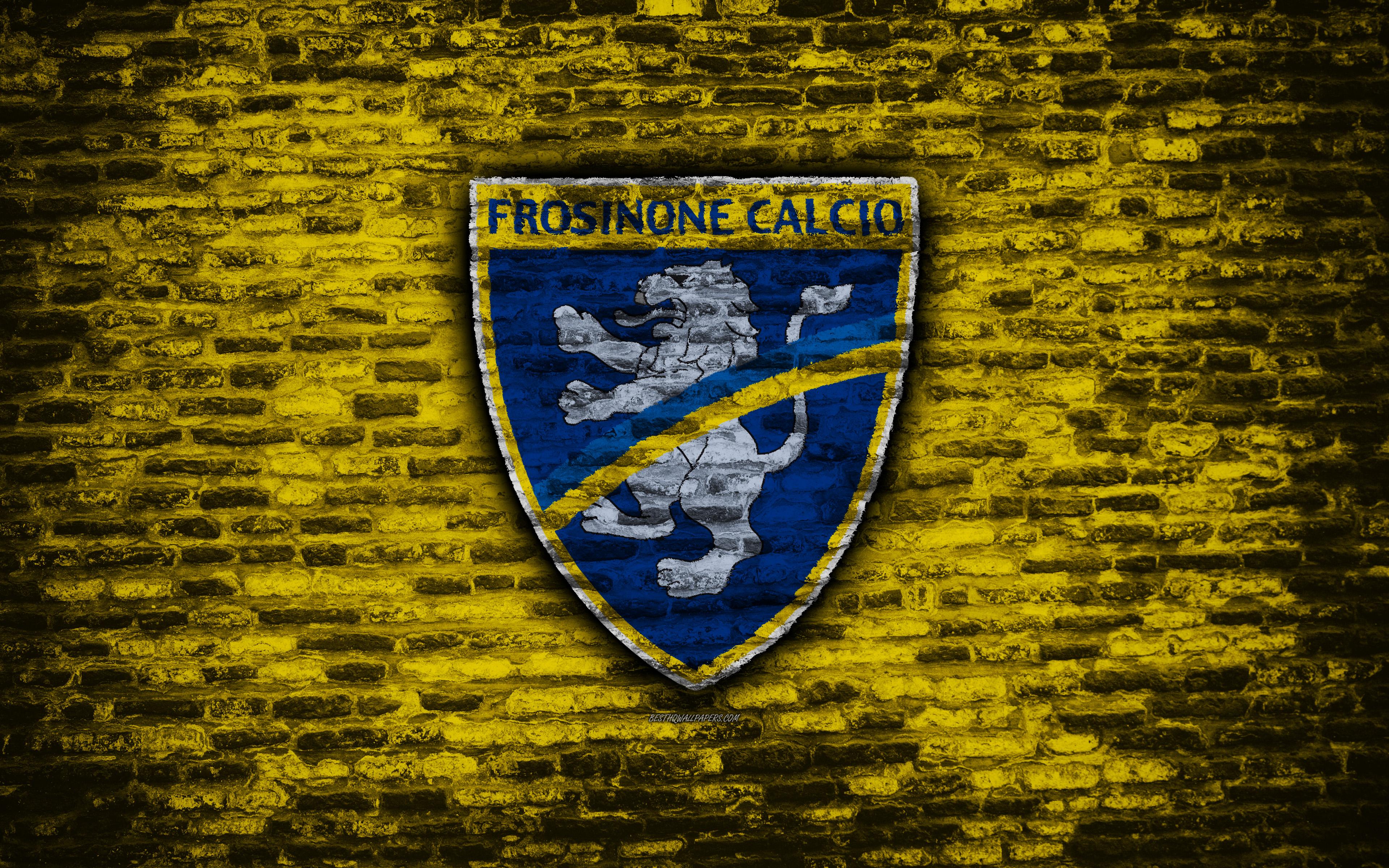 Download wallpaper Frosinone FC, 4k, logo, brick wall, Serie A