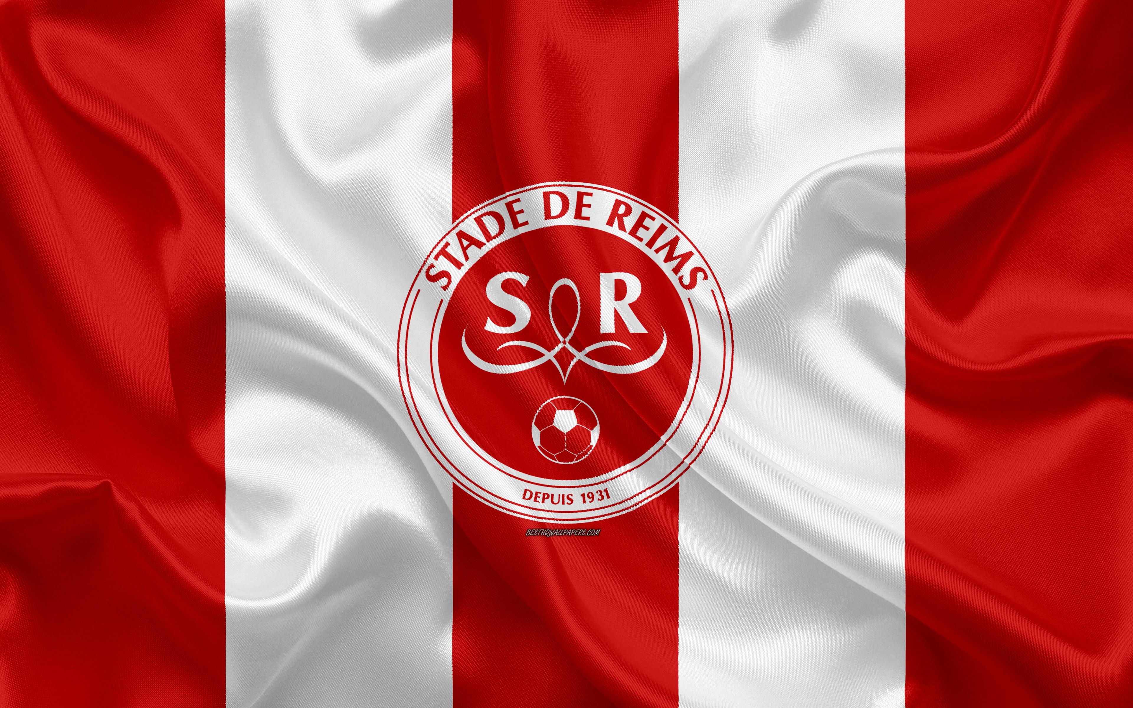 Download wallpaper Stade de Reims, 4k, silk texture, logo, red