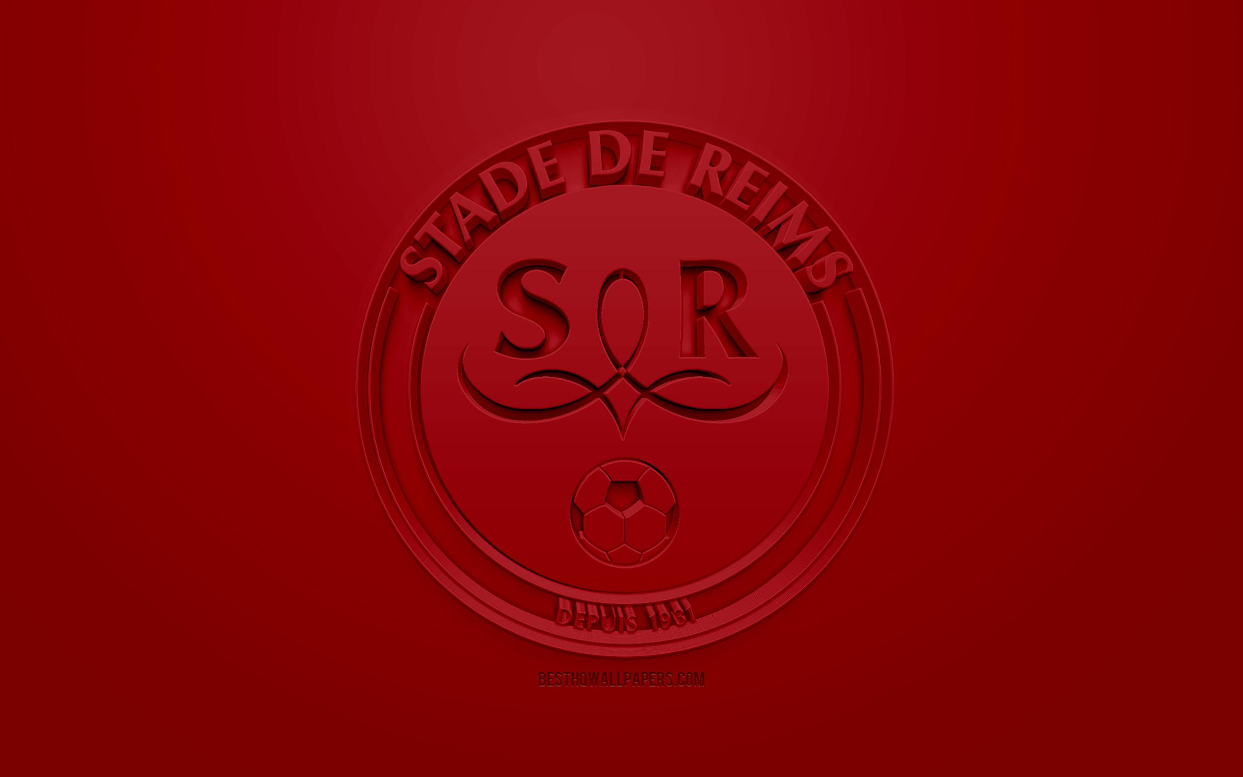 Download wallpaper Stade de Reims, creative 3D logo, dark red