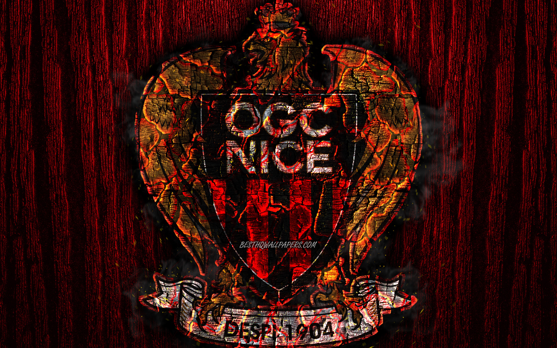 Download wallpaper OGC Nice, scorched logo, Ligue red wooden