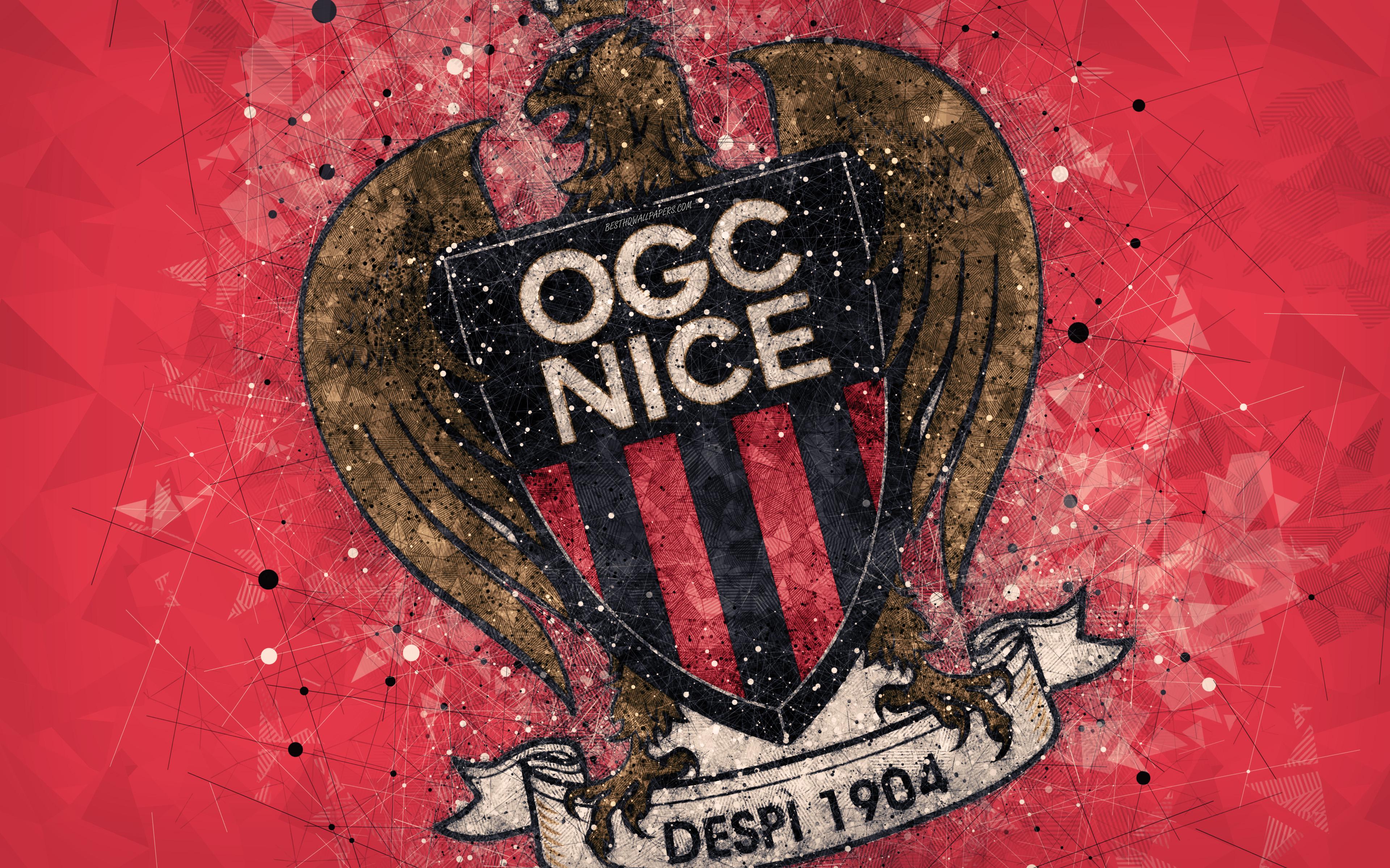 Download wallpaper OGC Nice, 4k, geometric art, French football