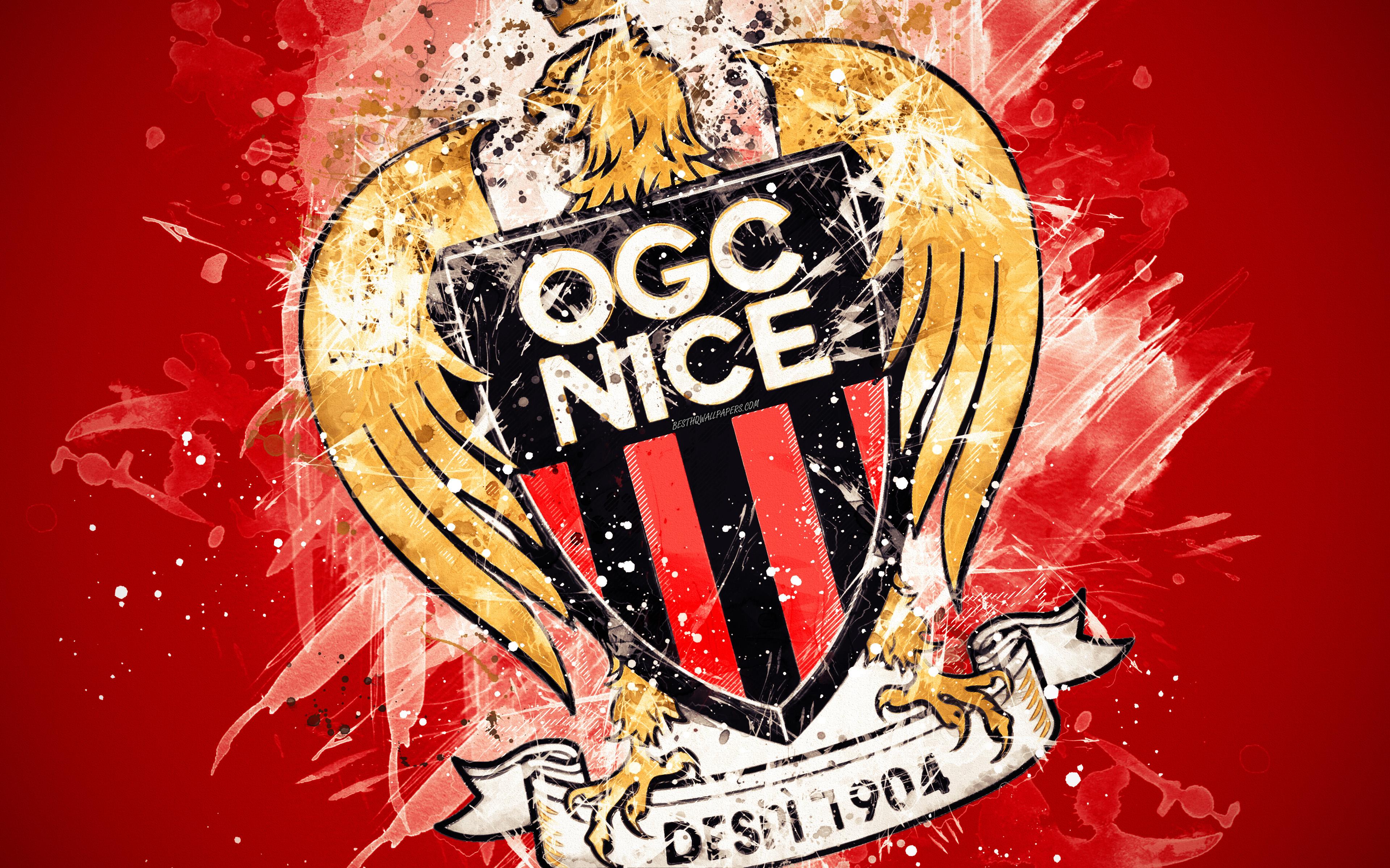 Download wallpaper OGC Nice, 4k, paint art, creative, French