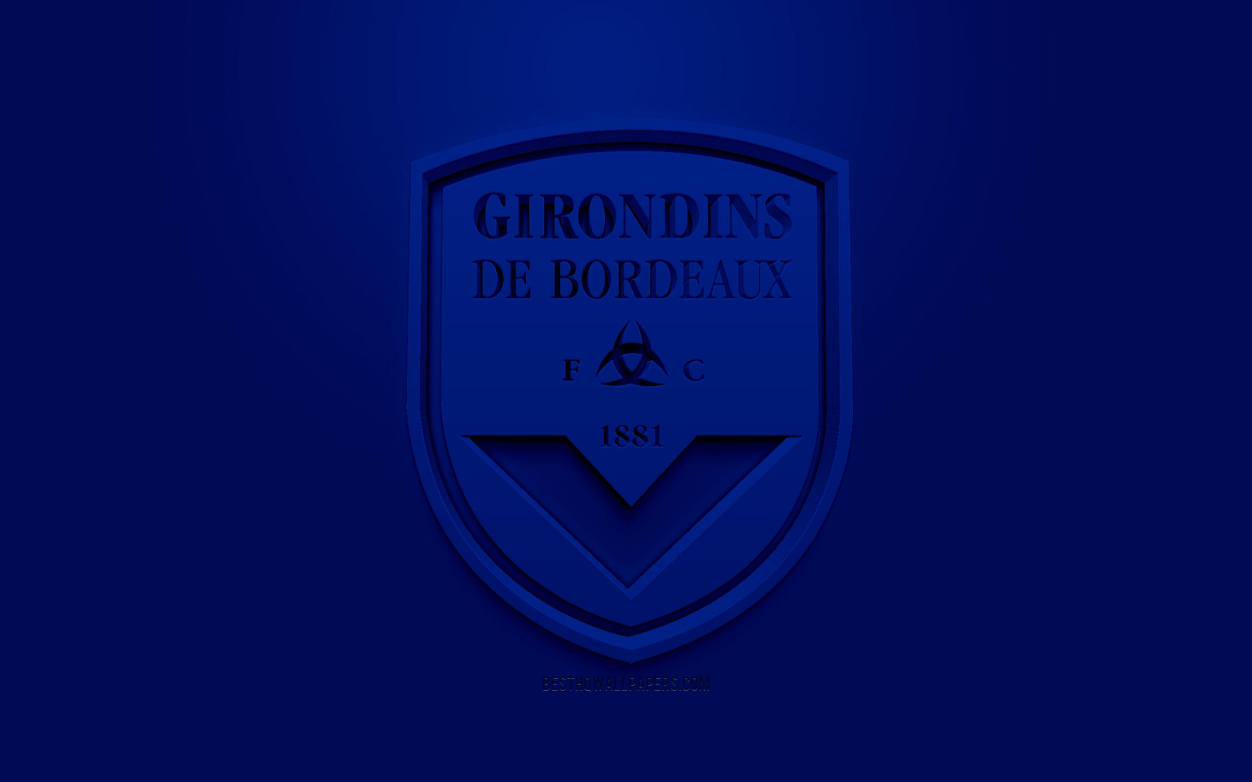 Download wallpaper FC Girondins de Bordeaux, creative 3D logo, blue