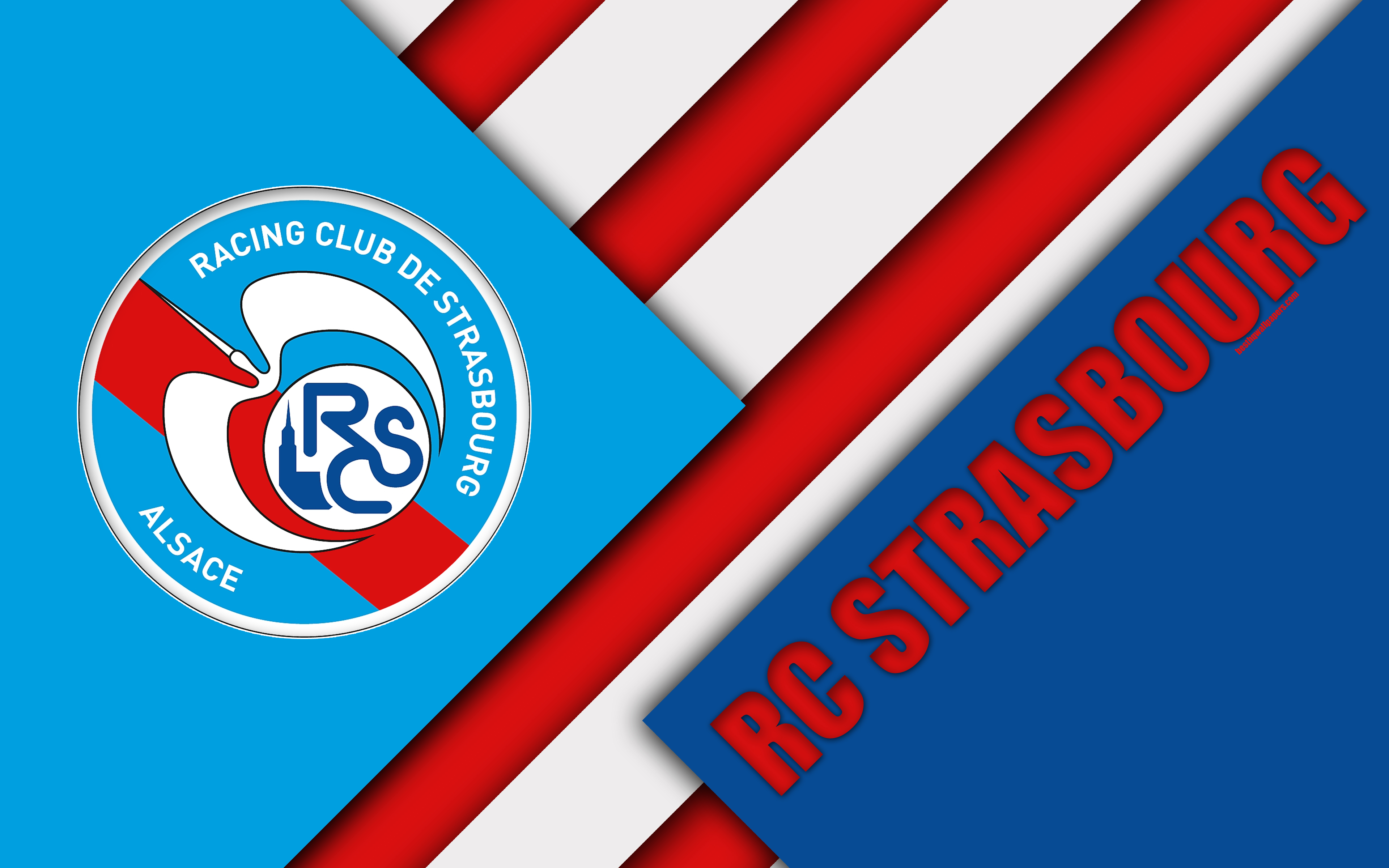 Download wallpapers RC Strasbourg Alsace, 4k, material design, logo