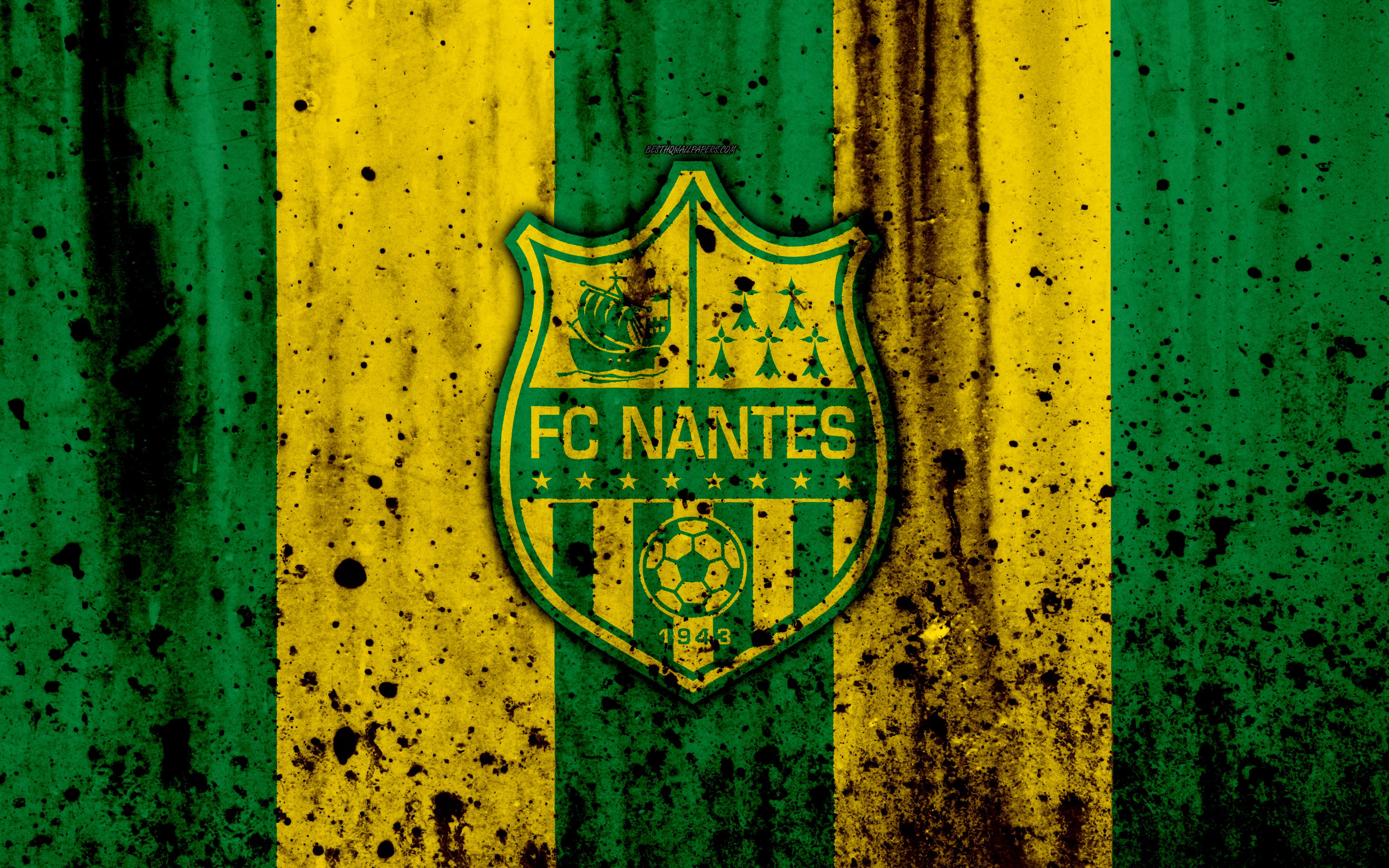 Download wallpaper FC Nantes, 4k, logo, Ligue stone texture