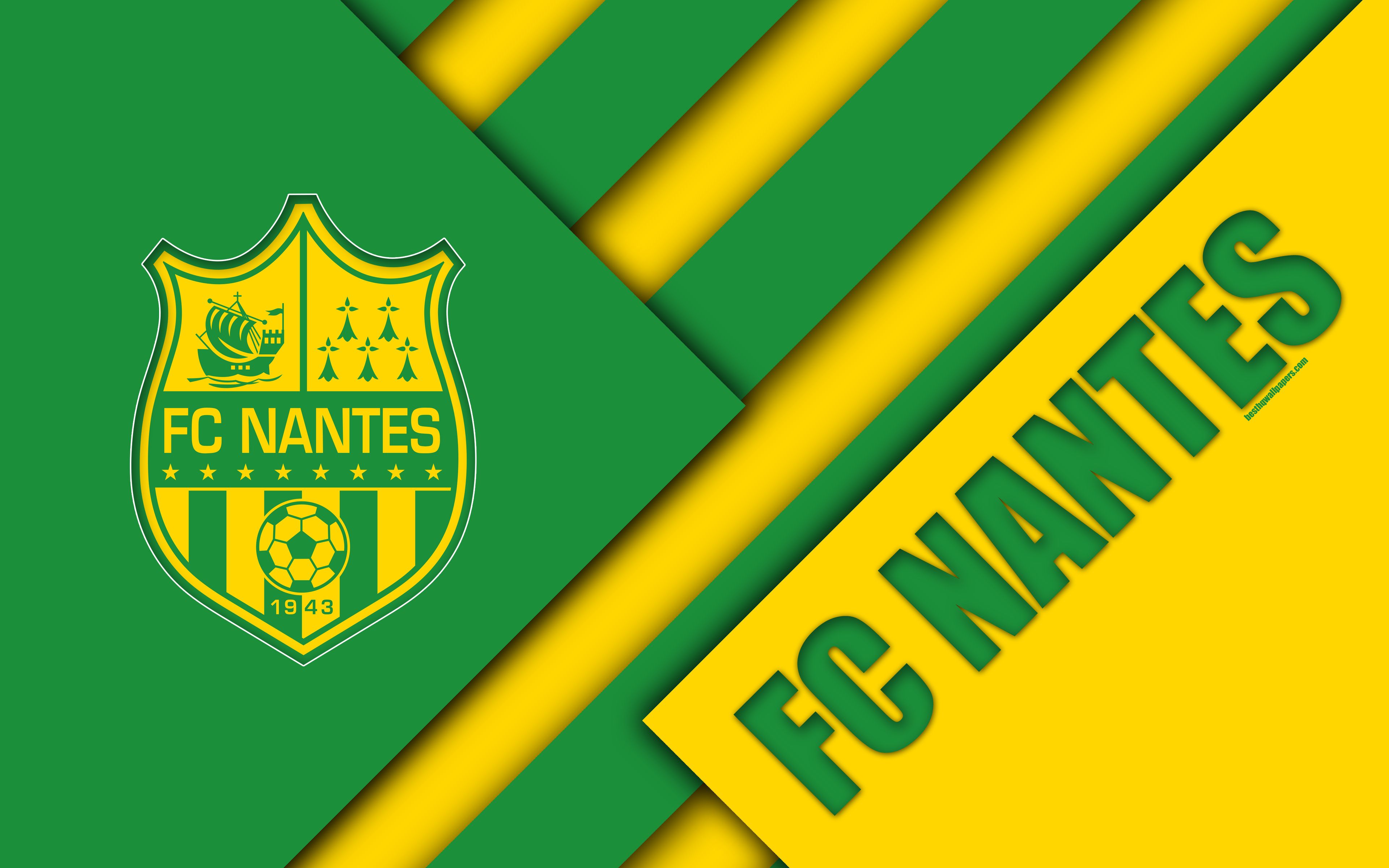 Download wallpaper FC Nantes, 4k, material design, logo, French