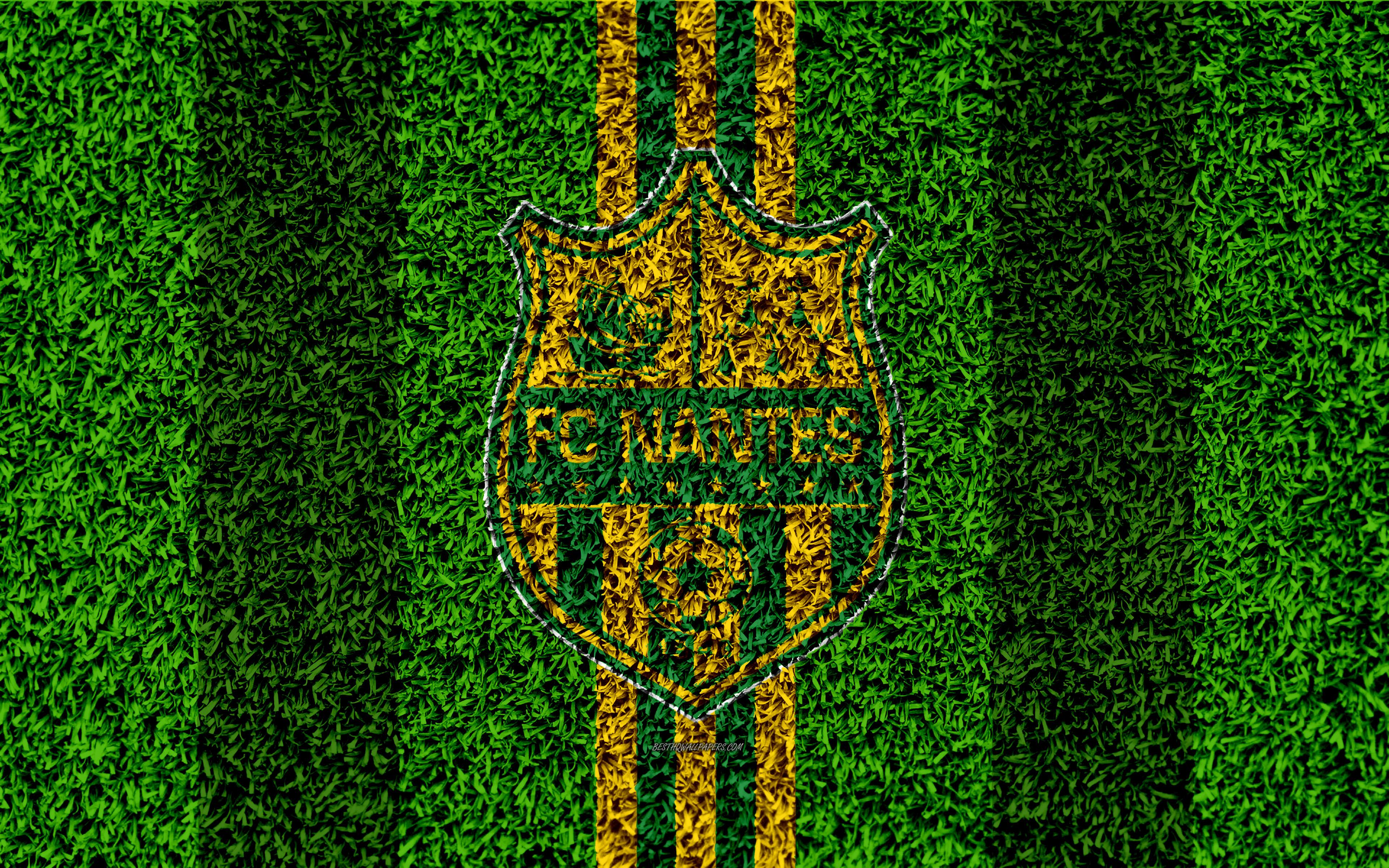Download wallpaper FC Nantes, 4k, football lawn, logo, French