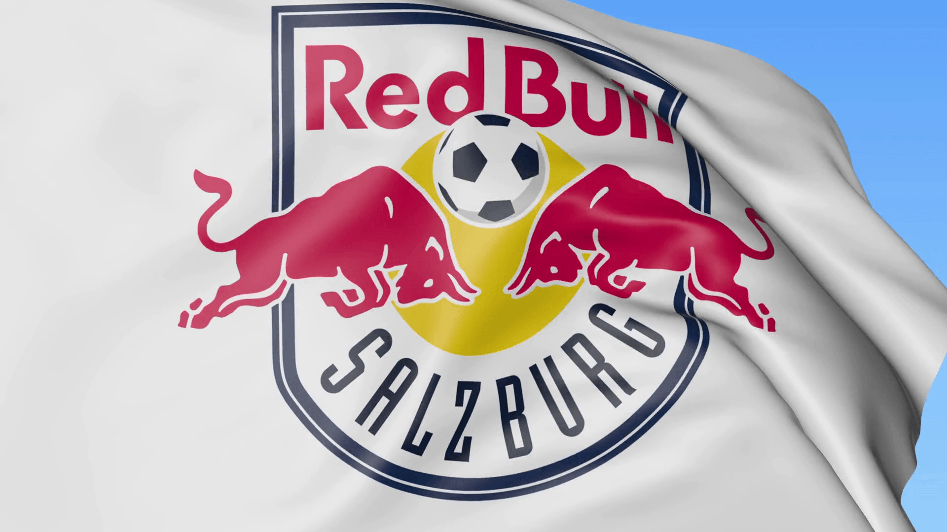 Close Up Of Waving Flag With FC Red Bull Salzburg Football Club Logo