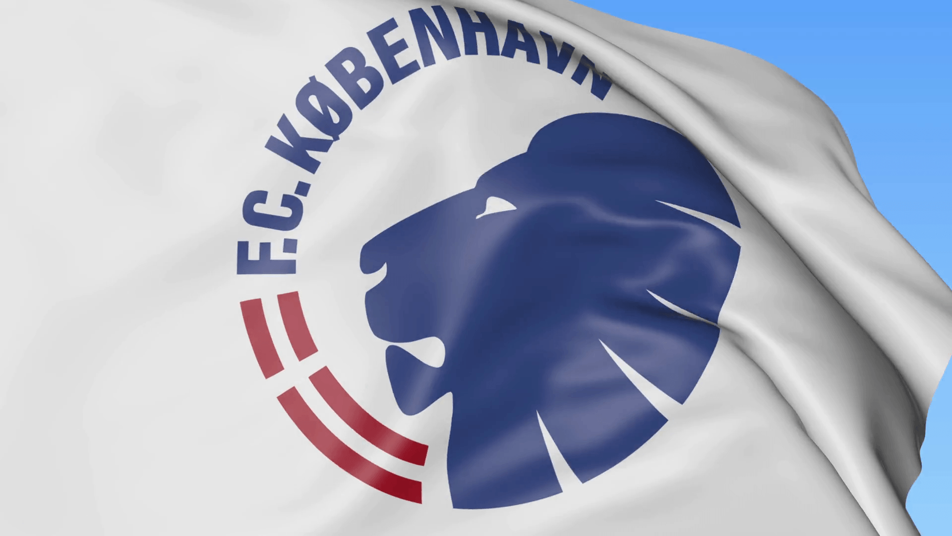 Close Up Of Waving Flag With FC Copenhagen Football Club Logo