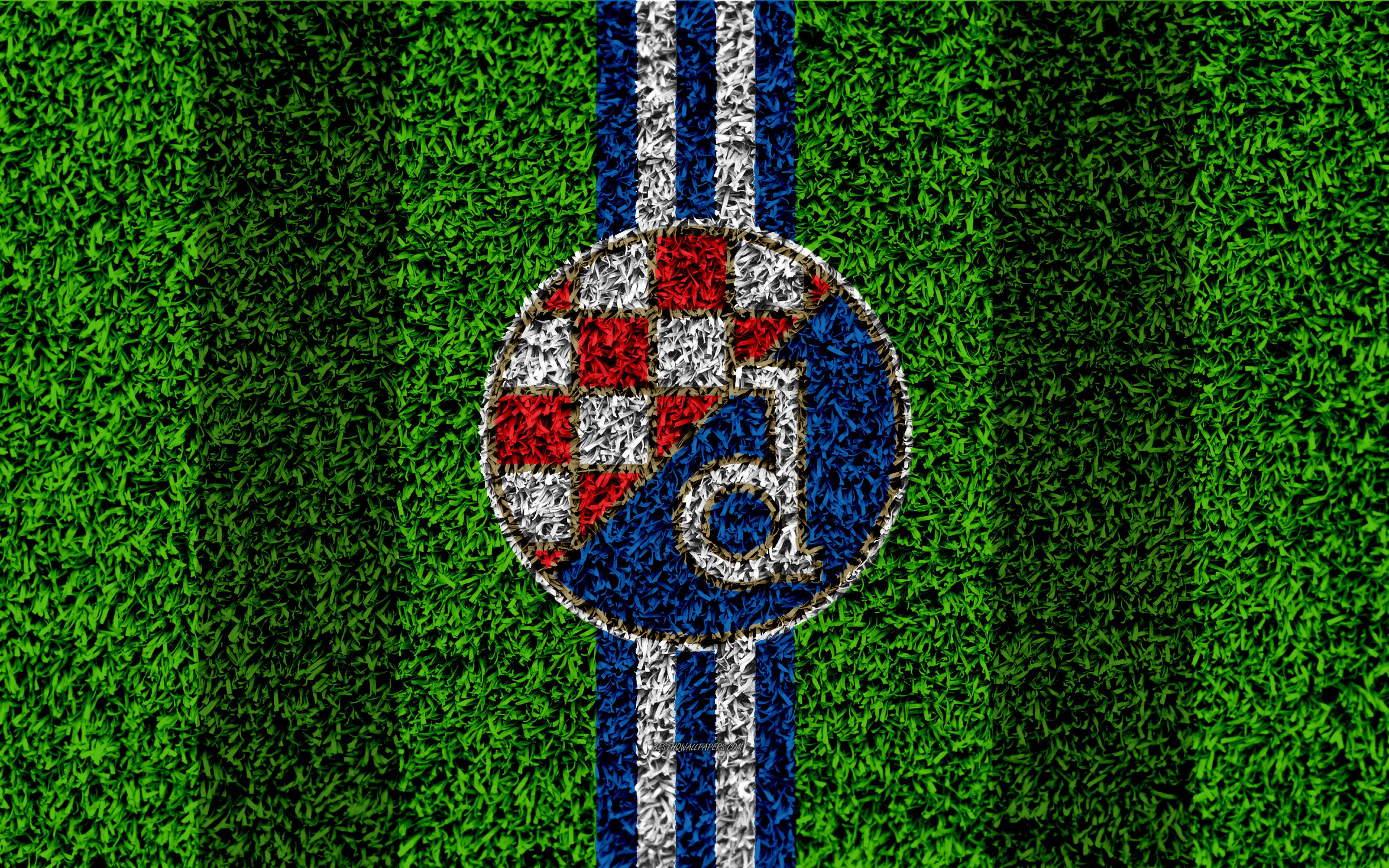 Download wallpaper GNK Dinamo Zagreb, 4k, football lawn, logo