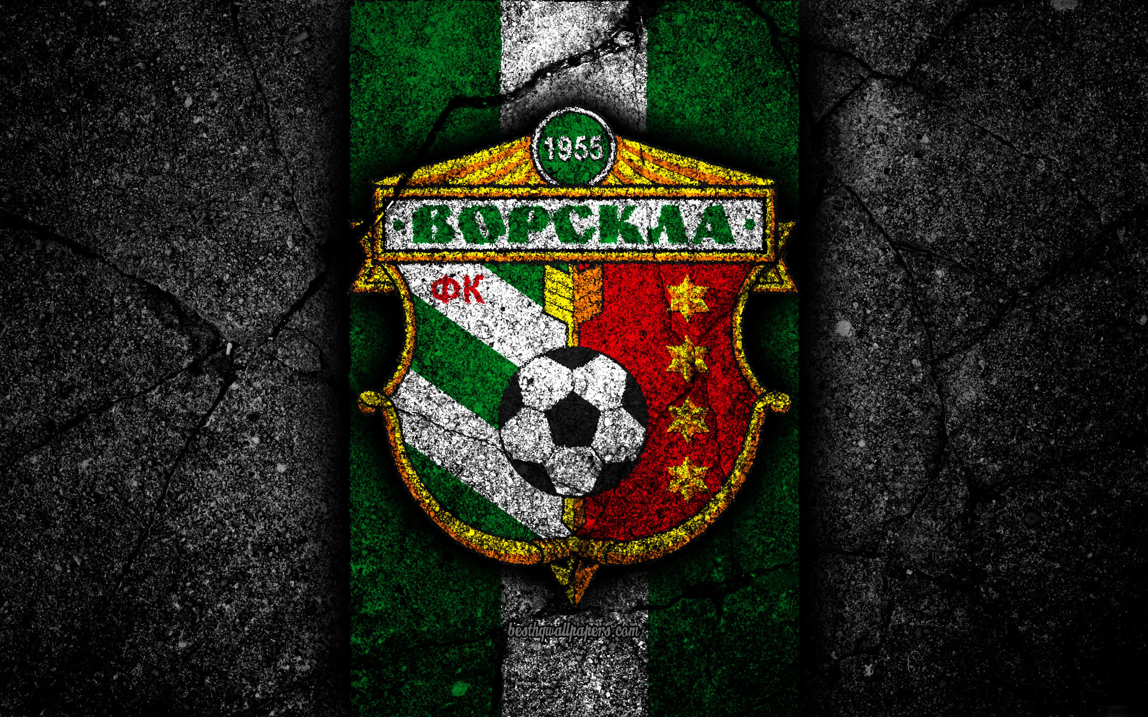 Download wallpaper 4k, Vorskla Poltava FC, logo, UPL, soccer, black