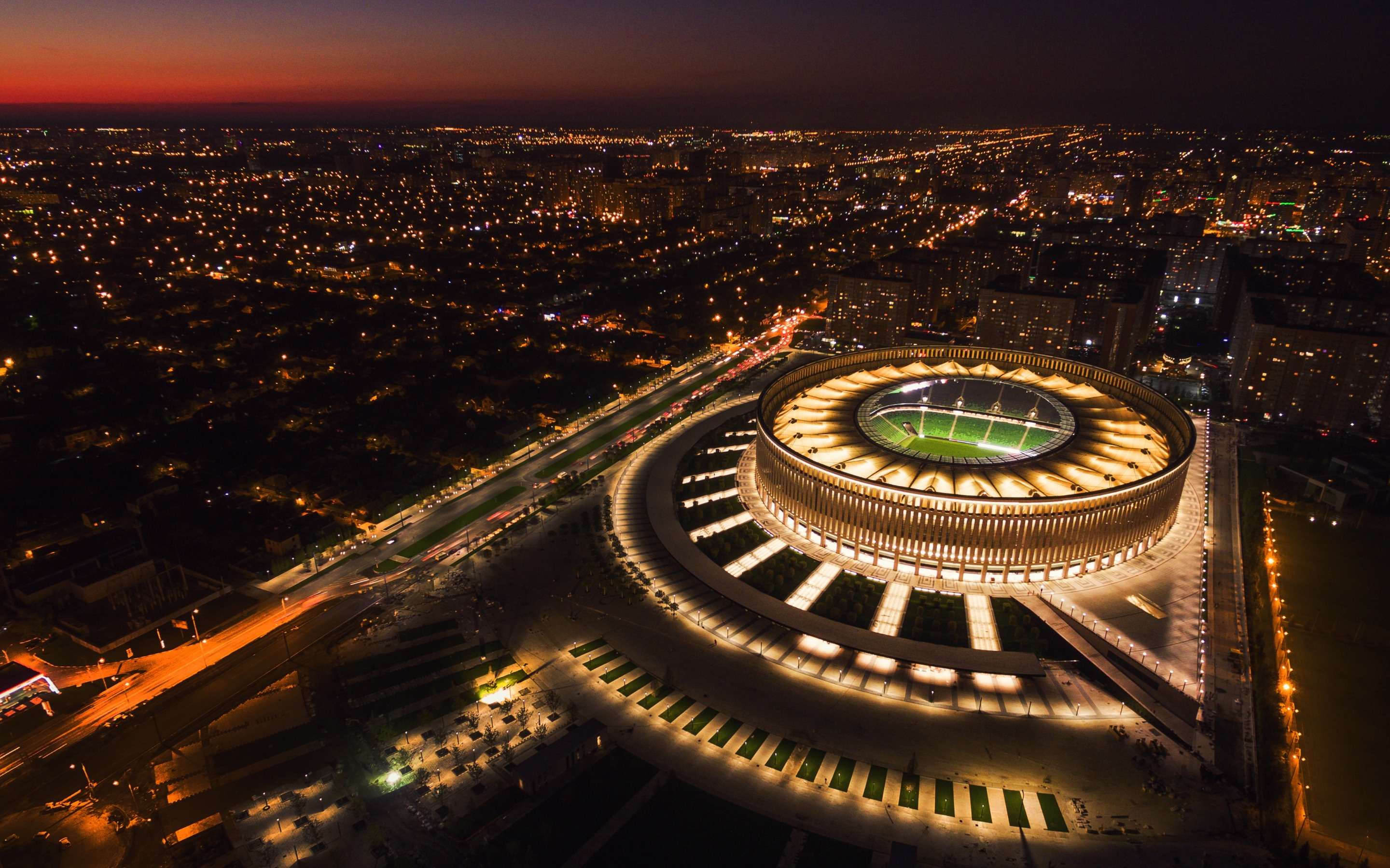 Download wallpaper Krasnodar Stadium, evening, city panorama