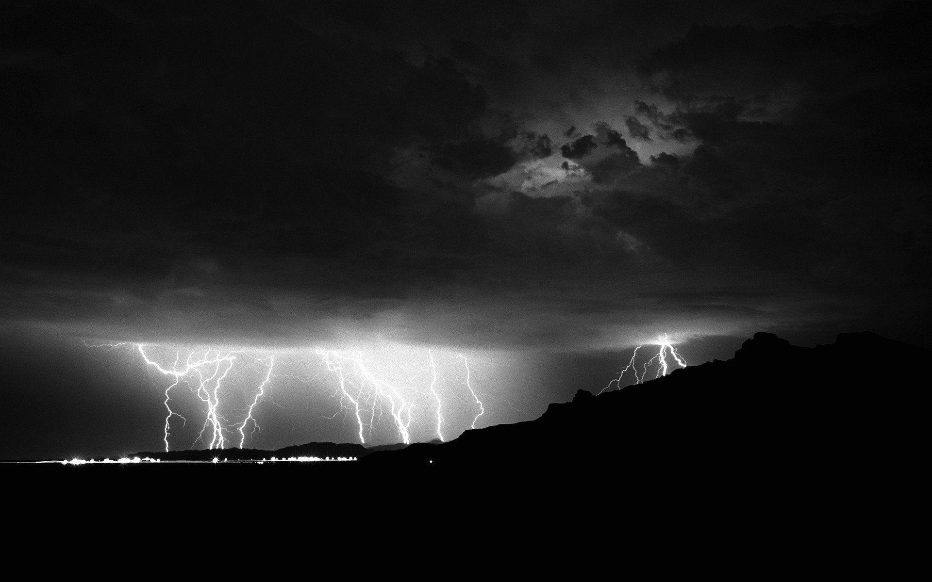 Wallpaper black and white storm lightning weather