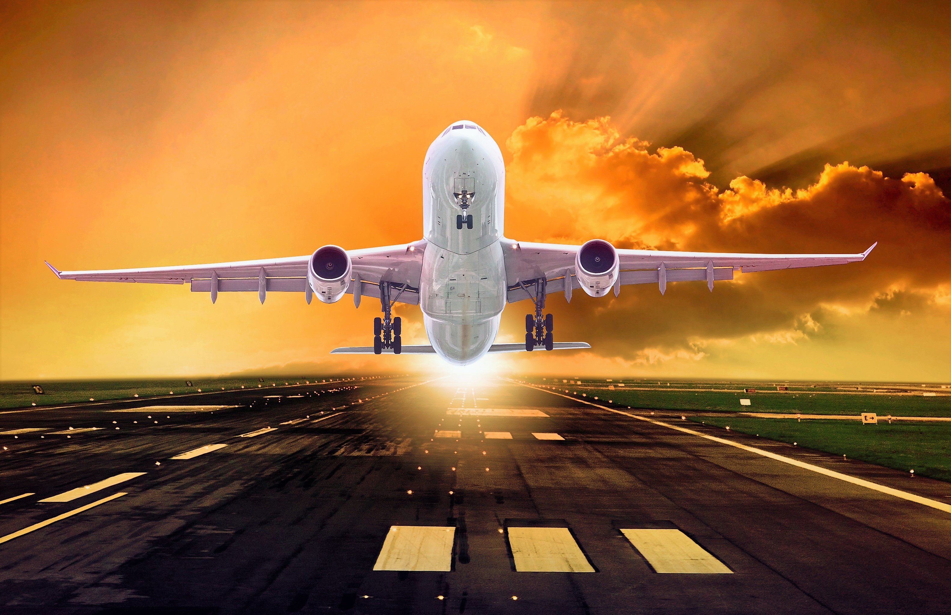 Plane Taking Off at Sunset HD Wallpaper. Background Image