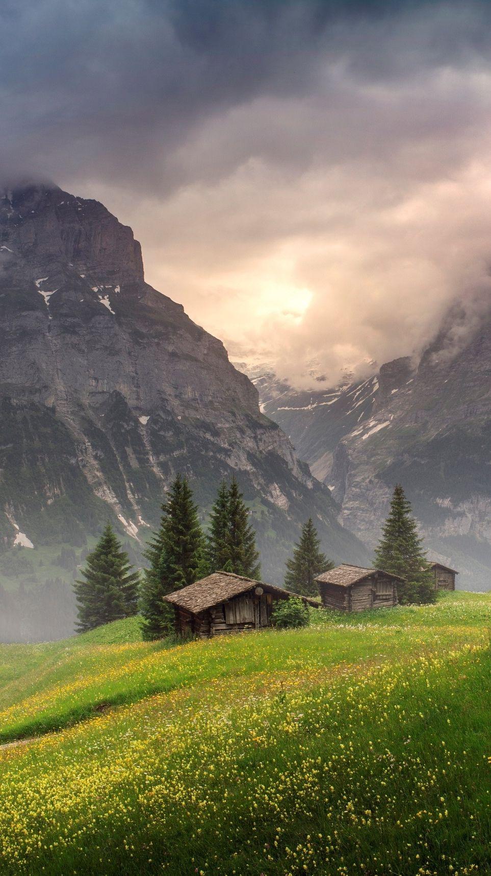 Grindelwald Switzerland Mountain House iPhone Wallpaper