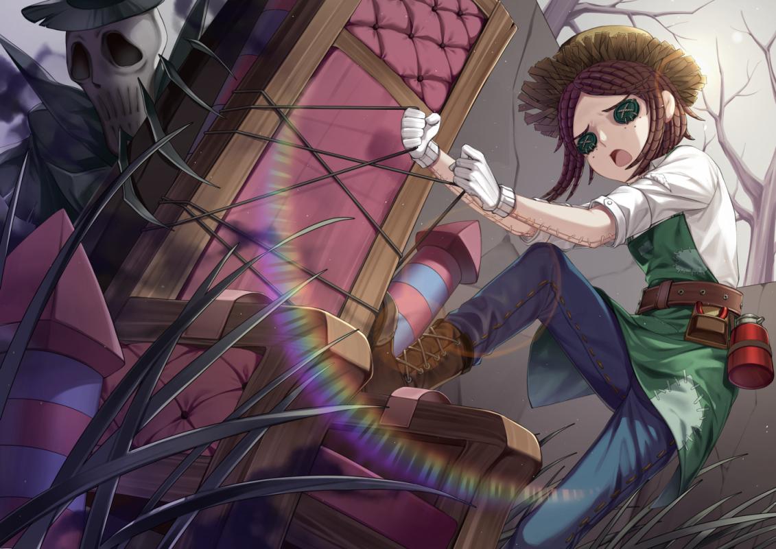 apron boots brown hair gloves grass green eyes hat identity v jh