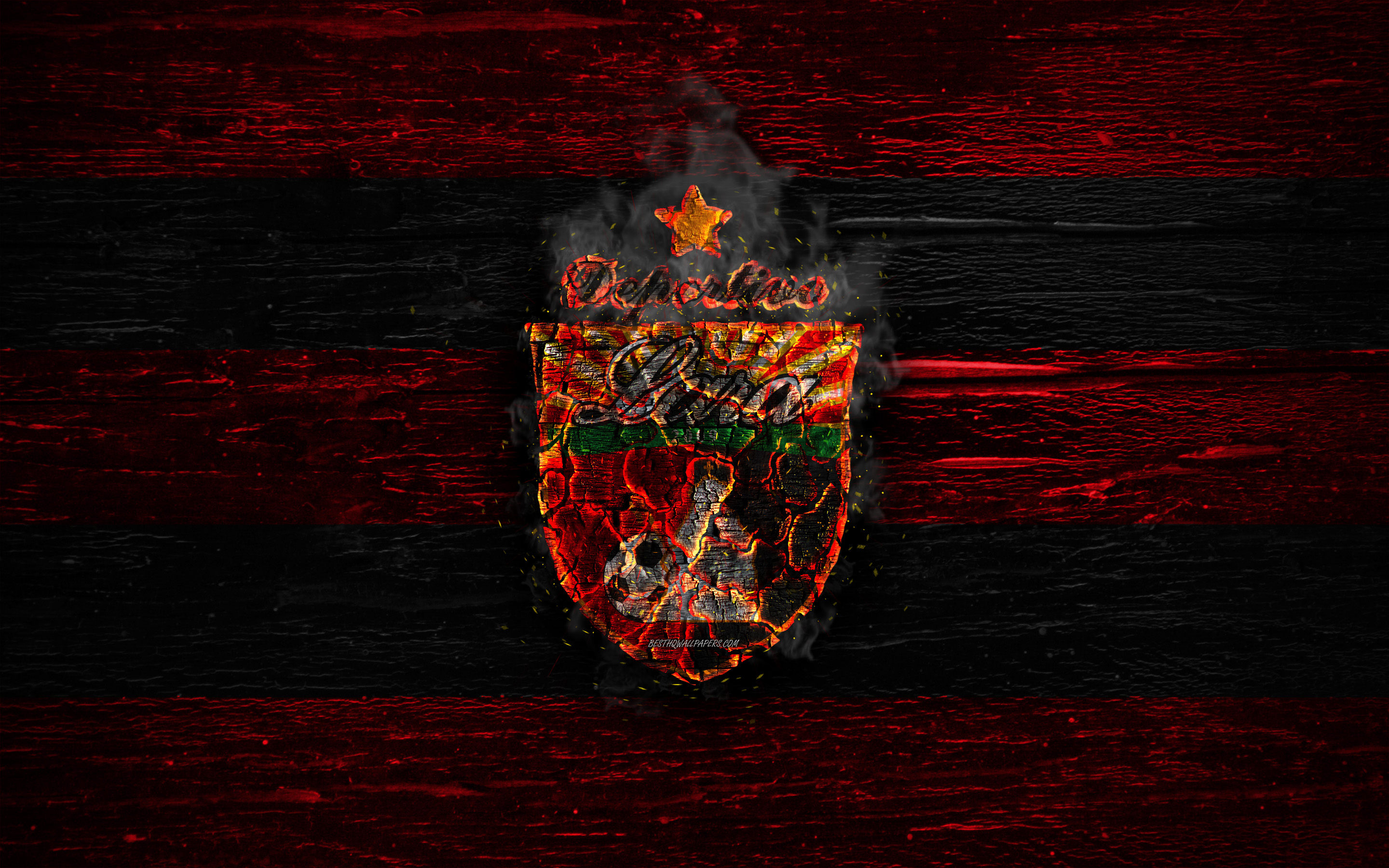 Download wallpaper Deportivo Lara FC, fire logo, La Liga FutVe, red