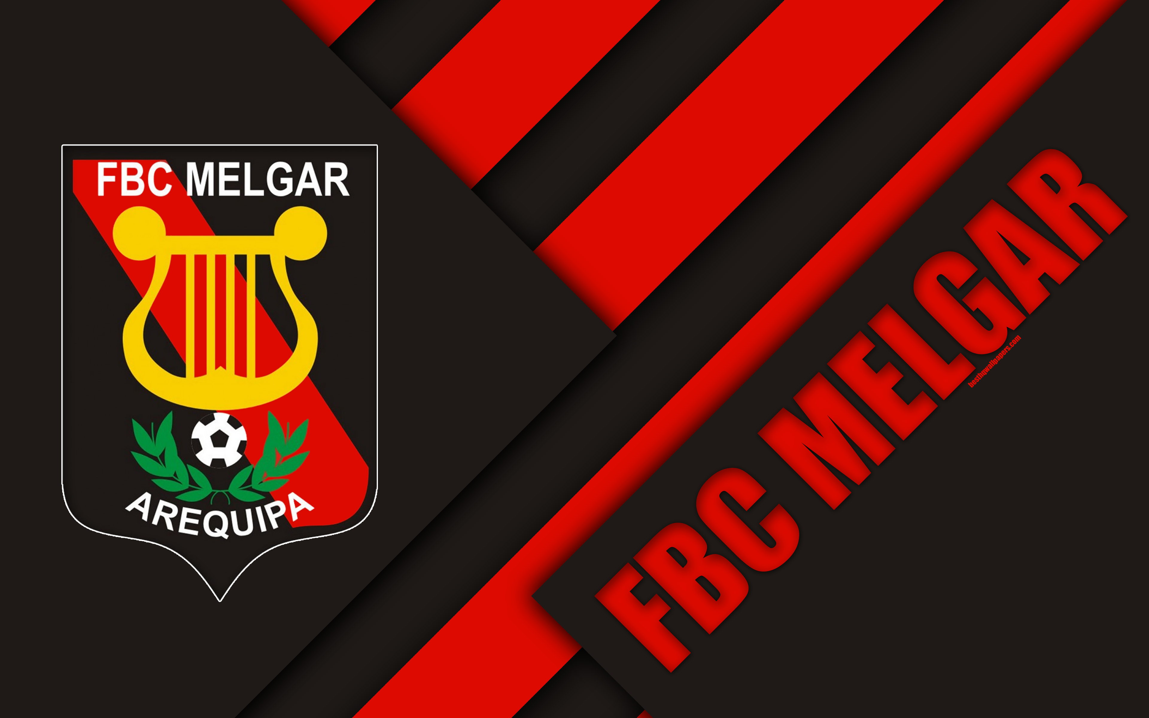 Download wallpaper FBC Melgar, 4k, logo, black and red abstraction