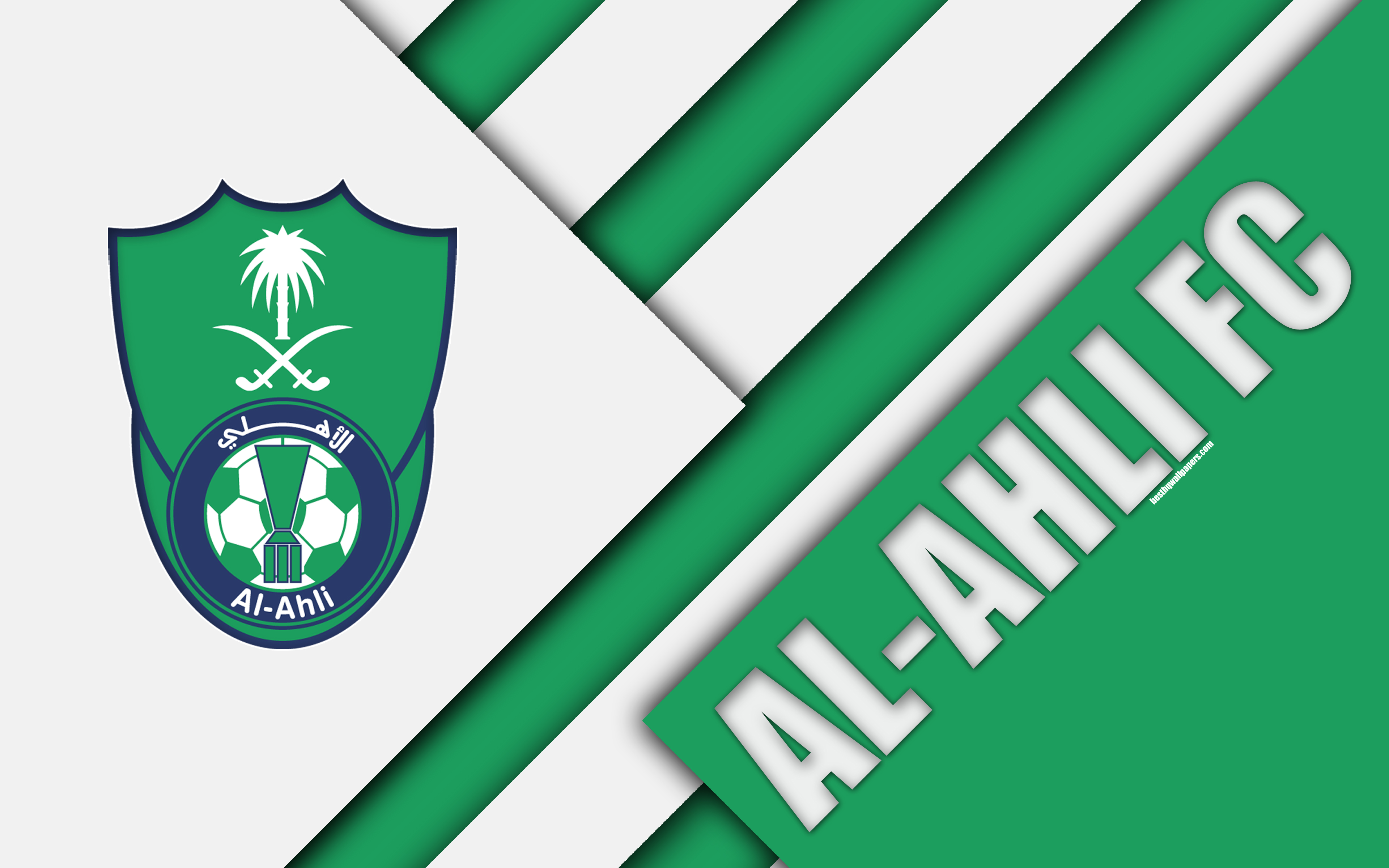 Download Wallpaper Al Ahli Saudi FC, 4k, Green White Abstraction