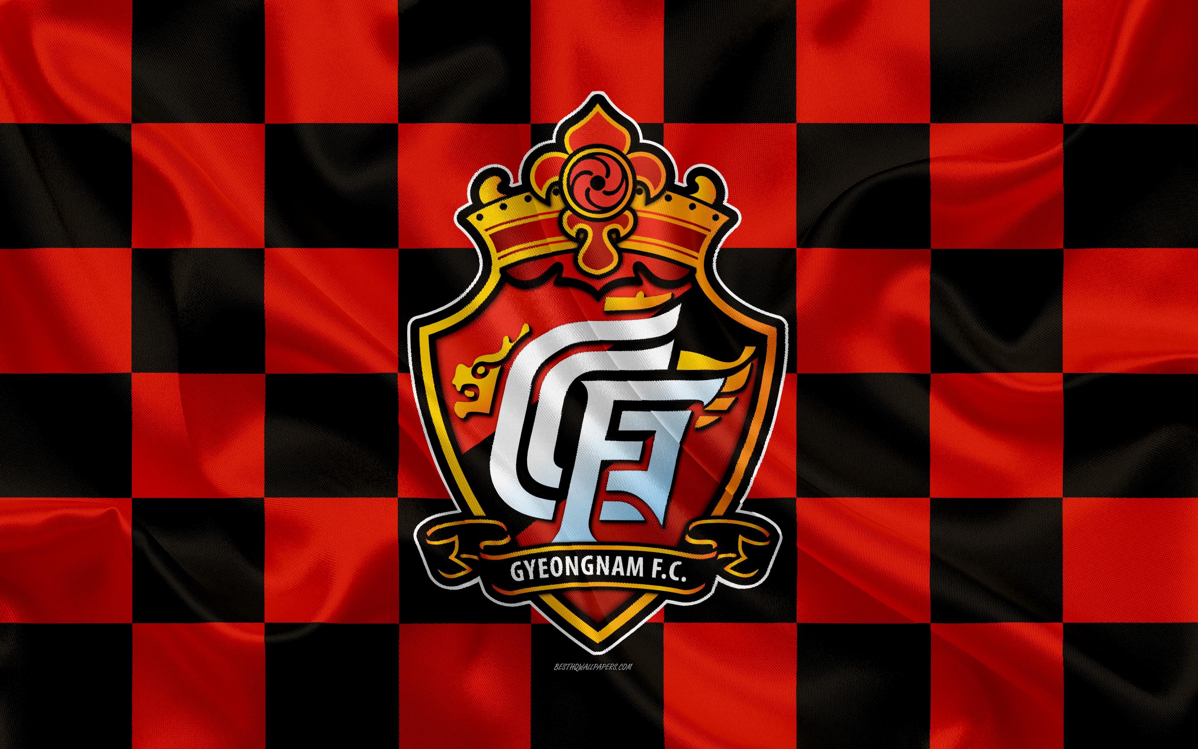Herunterladen hintergrundbild gyeongnam fc, 4k, logo, kunst, rot