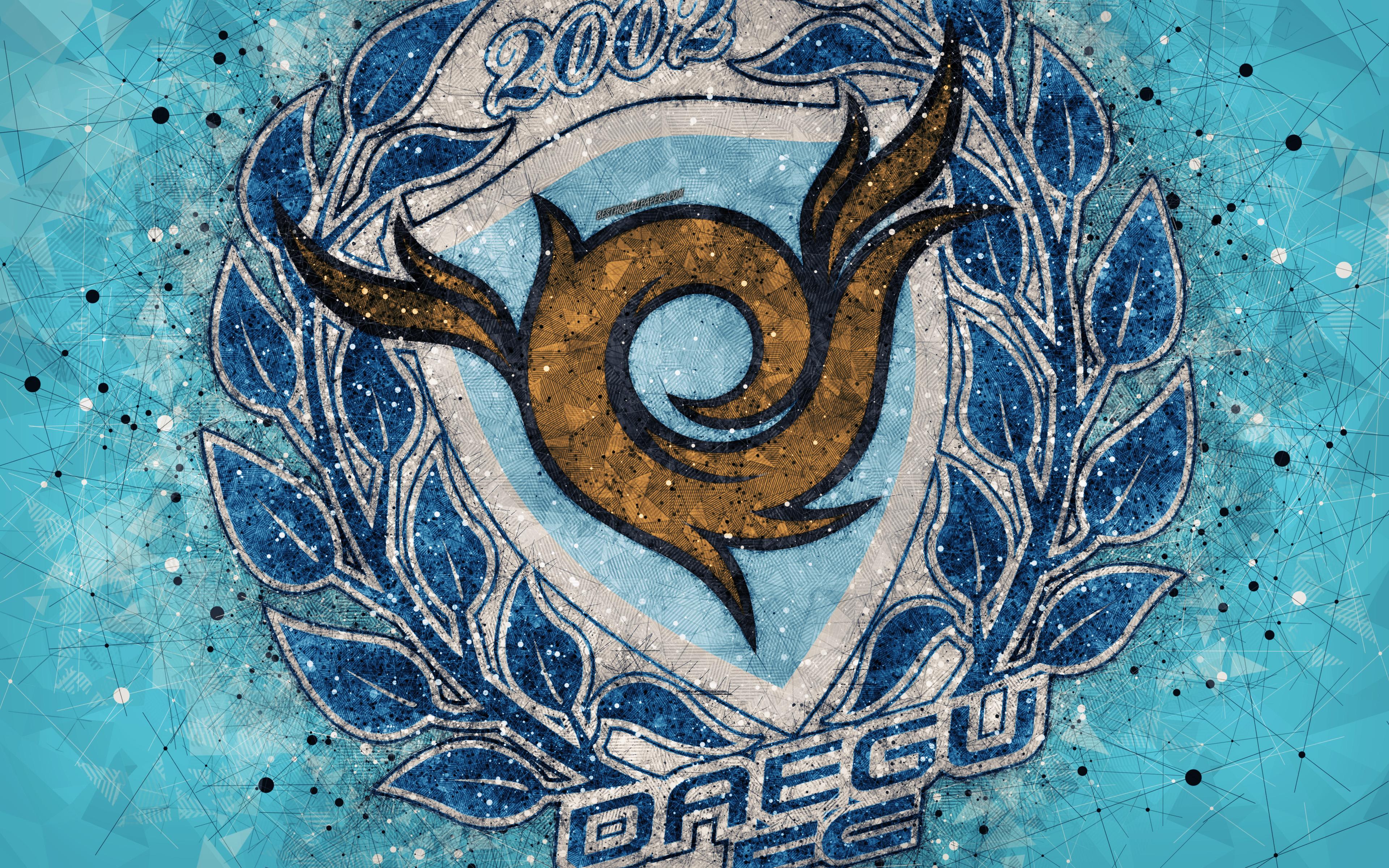 Download wallpaper Daegu FC, 4k, logo, geometric art, emblem, blue
