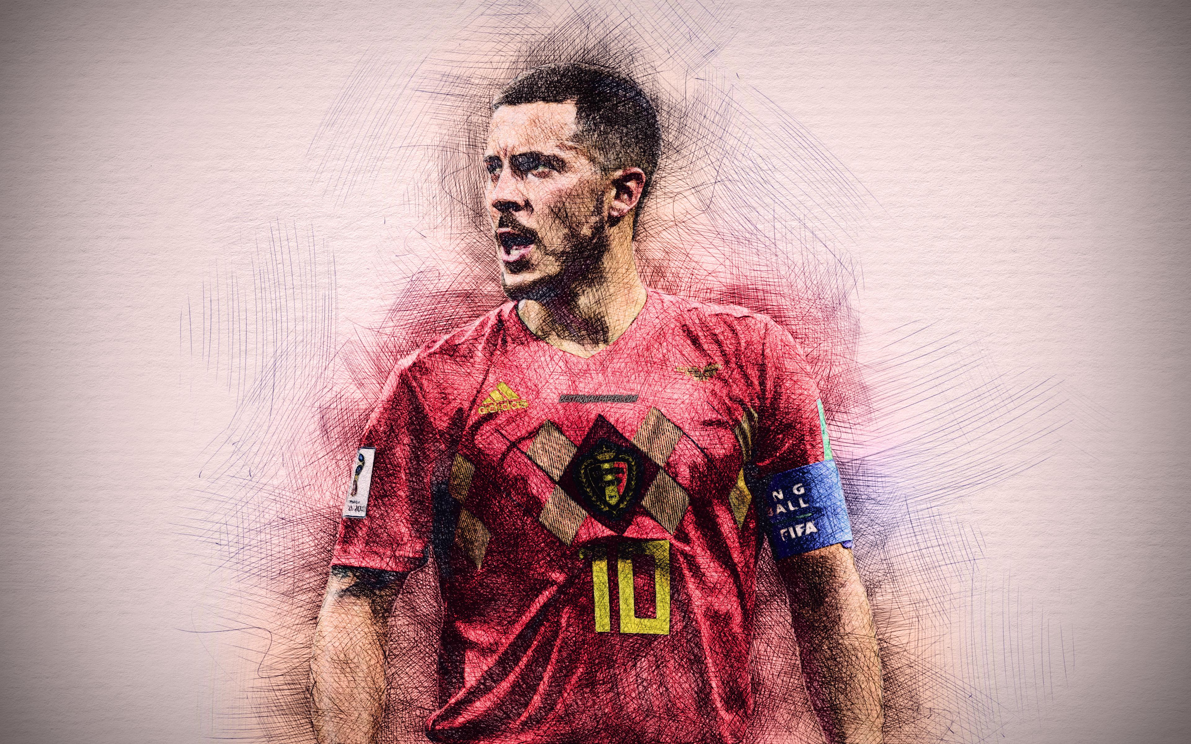Download wallpaper 4k, Eden Hazard, artwork, soccer, Belgian