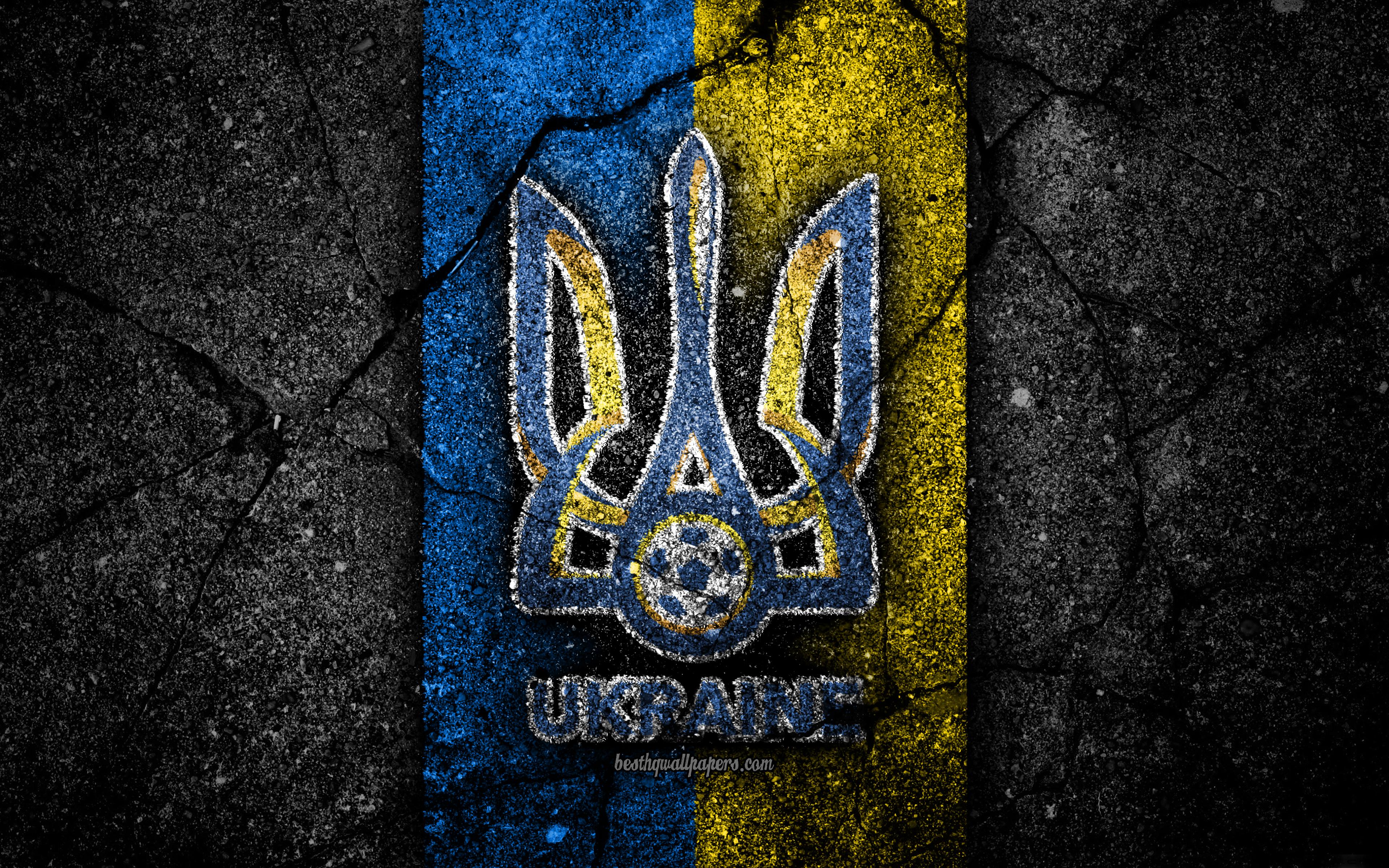 Download wallpaper Ukrainian football team, 4k, emblem, UEFA