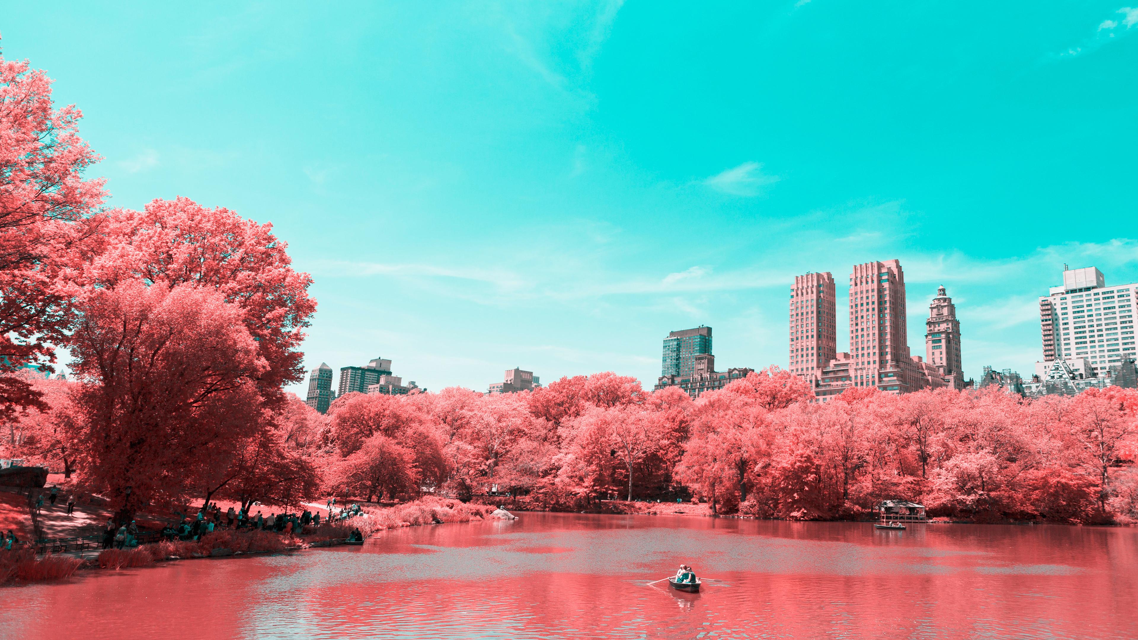 Wallpaper Central Park, Infrared, Lake, Manhattan, New York City, 4K