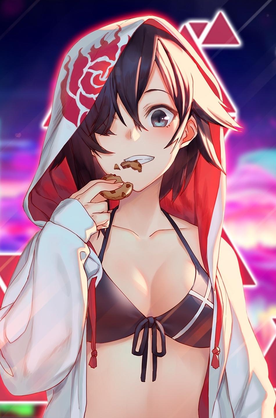 Download 950x1534 wallpaper hot, anime girl and cookie, curious