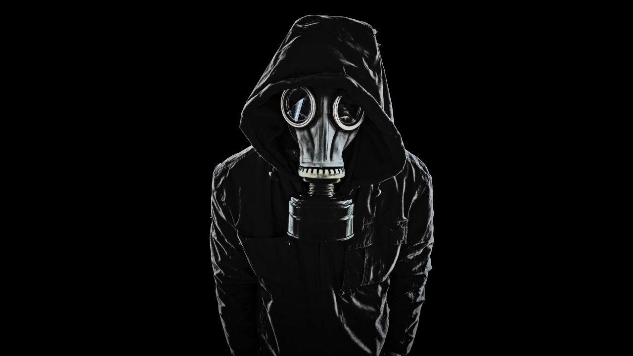 Wallpaper Gas mask, Black, Dark background, 4K, 8K, Photography