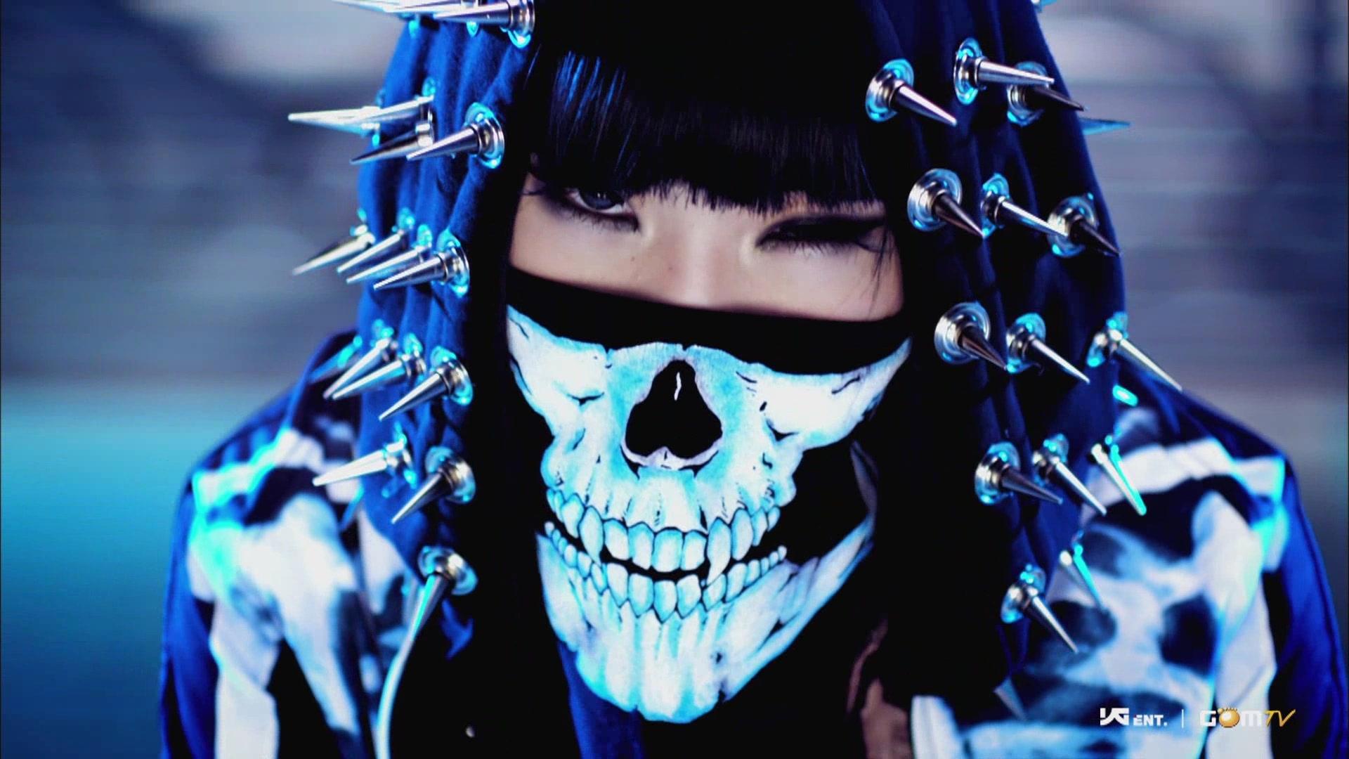 2ne1 minzy kpop mask skull spikes chrome hood hat fangs people asian