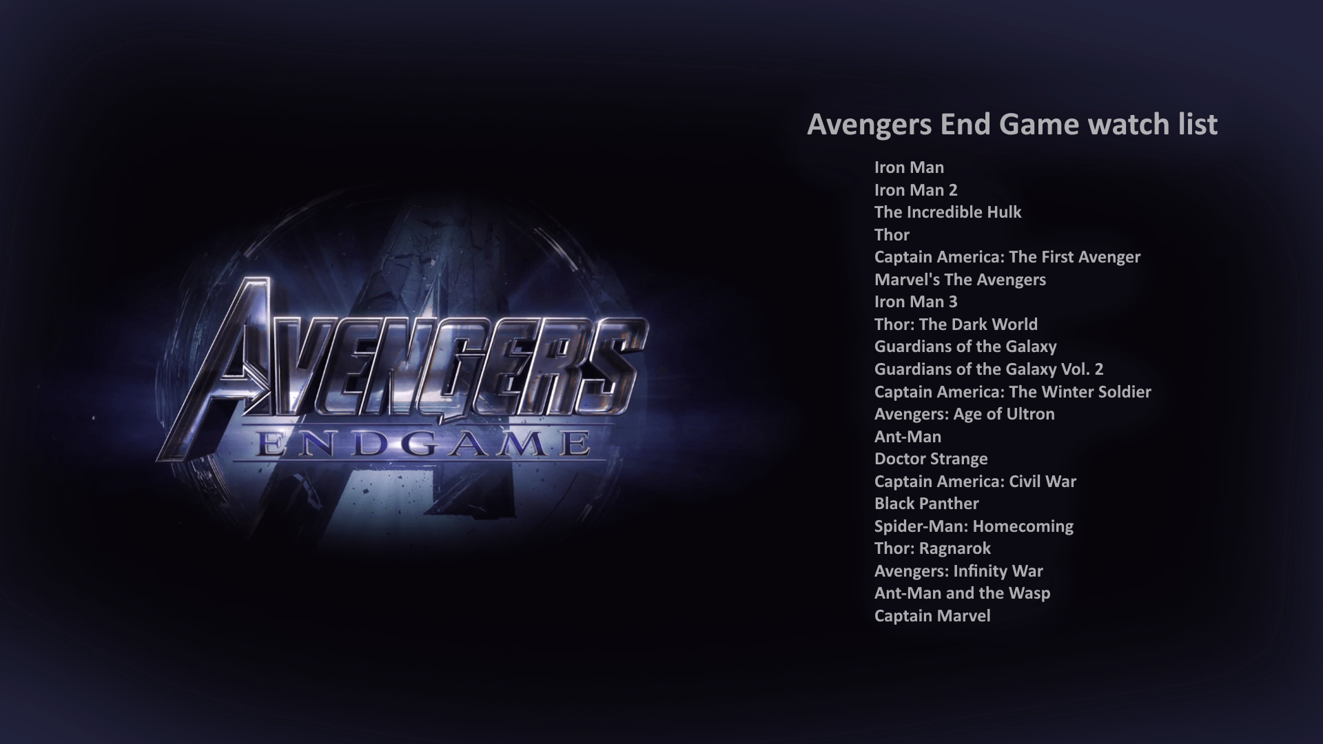 Rewatching all the movies in preparation for endgame. Made this to