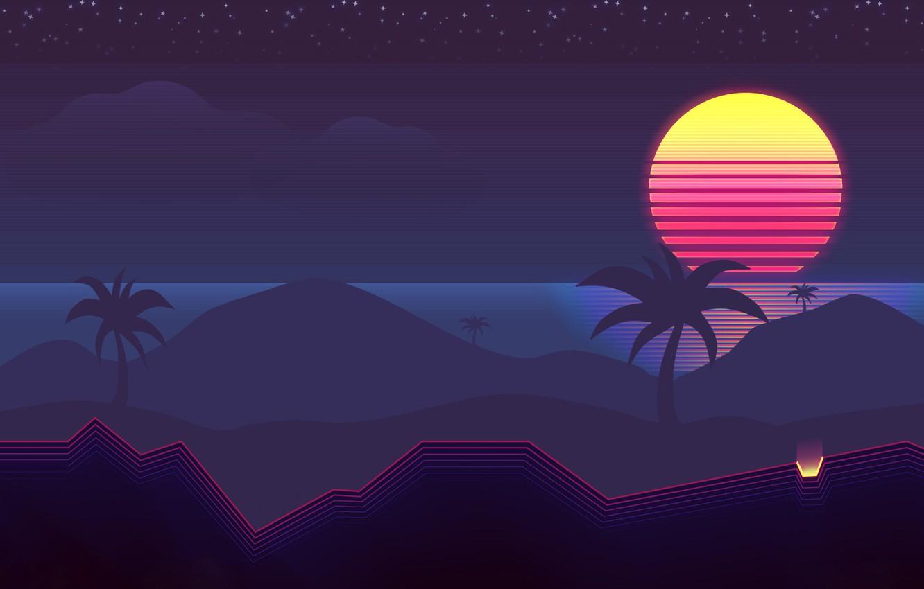 Wallpapers The sun, Music, Palm trees, Background, 80s, Neon, 80's