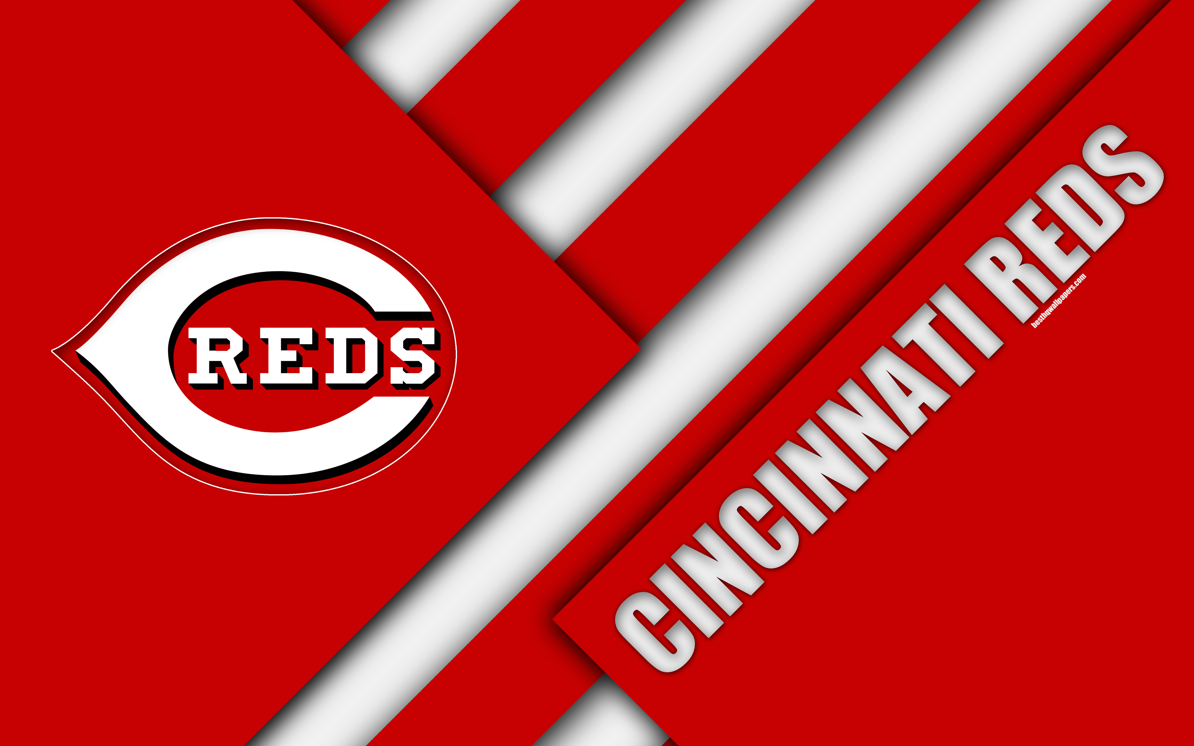 Download wallpaper Cincinnati Reds, MLB, 4K, red white abstraction