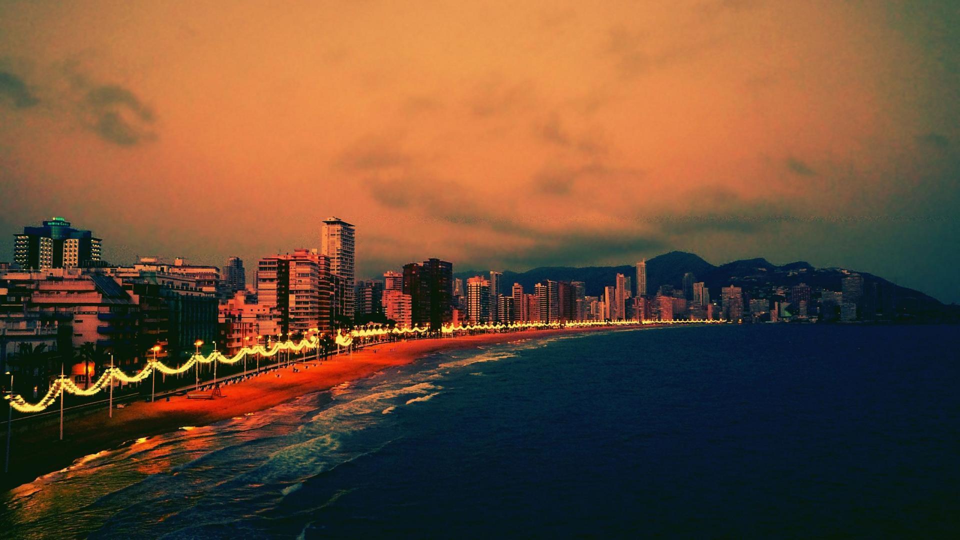 Evening On Benidorm Beach Spain wallpaper. travel and world