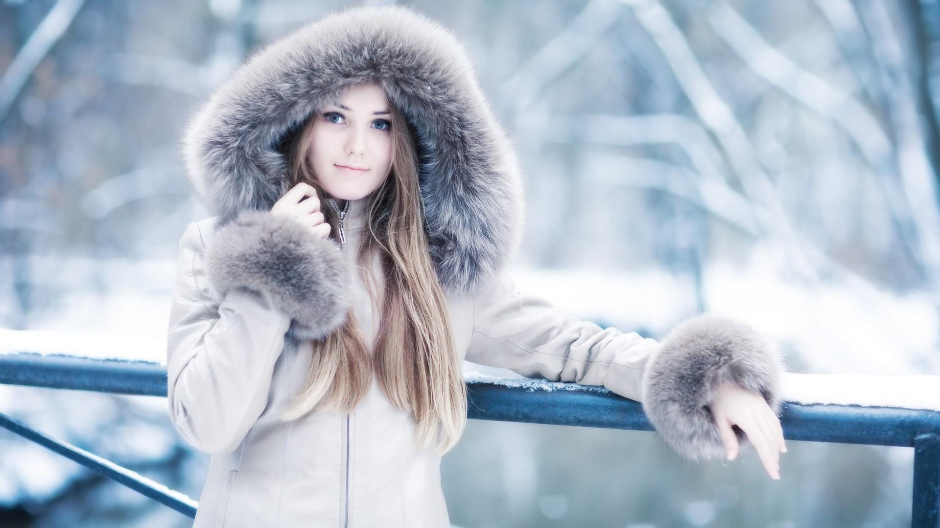 women, winter, snow, models, fur, coat wallpaper