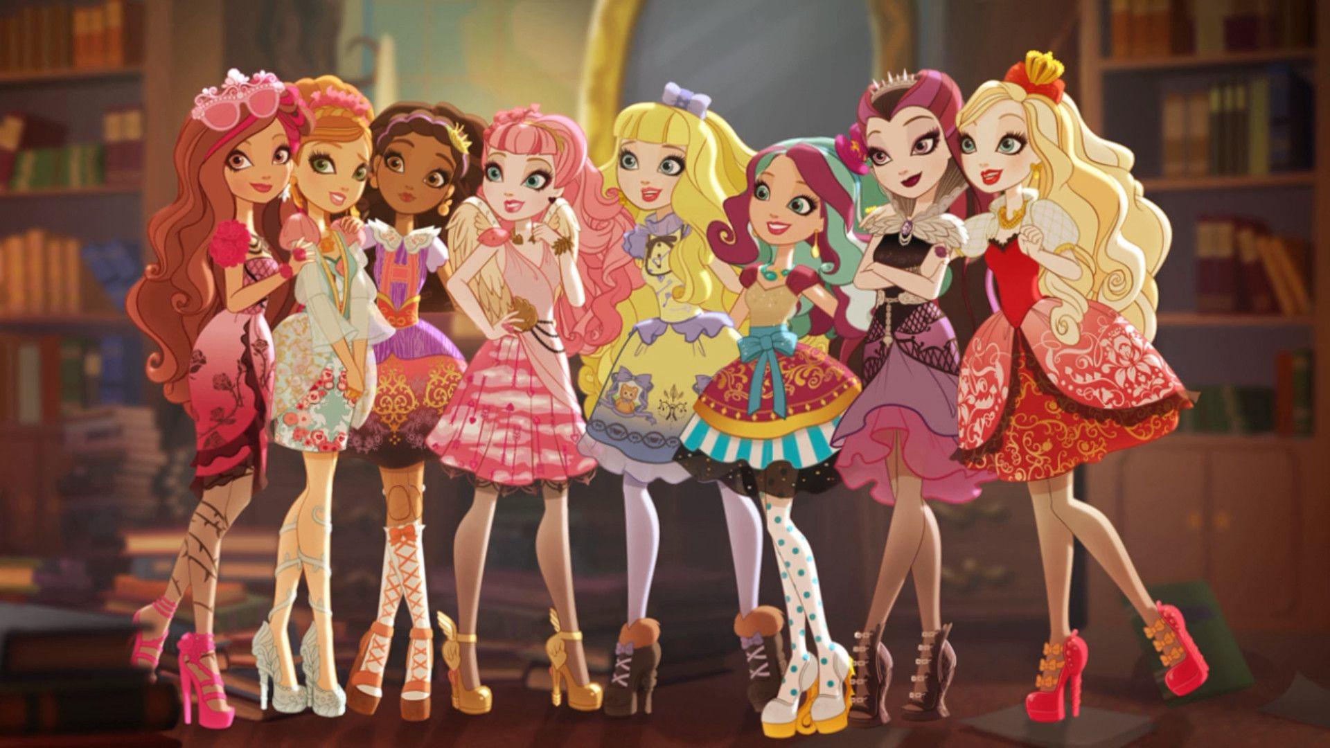 Ever After High. Briar Beauty, Ashlynn Ella, Cedar Wood, C.A Cupid, Blondie Lockes, Madeline Hatter, Raven Queen and Apple W. Ever after high, Ever after, Cartoon