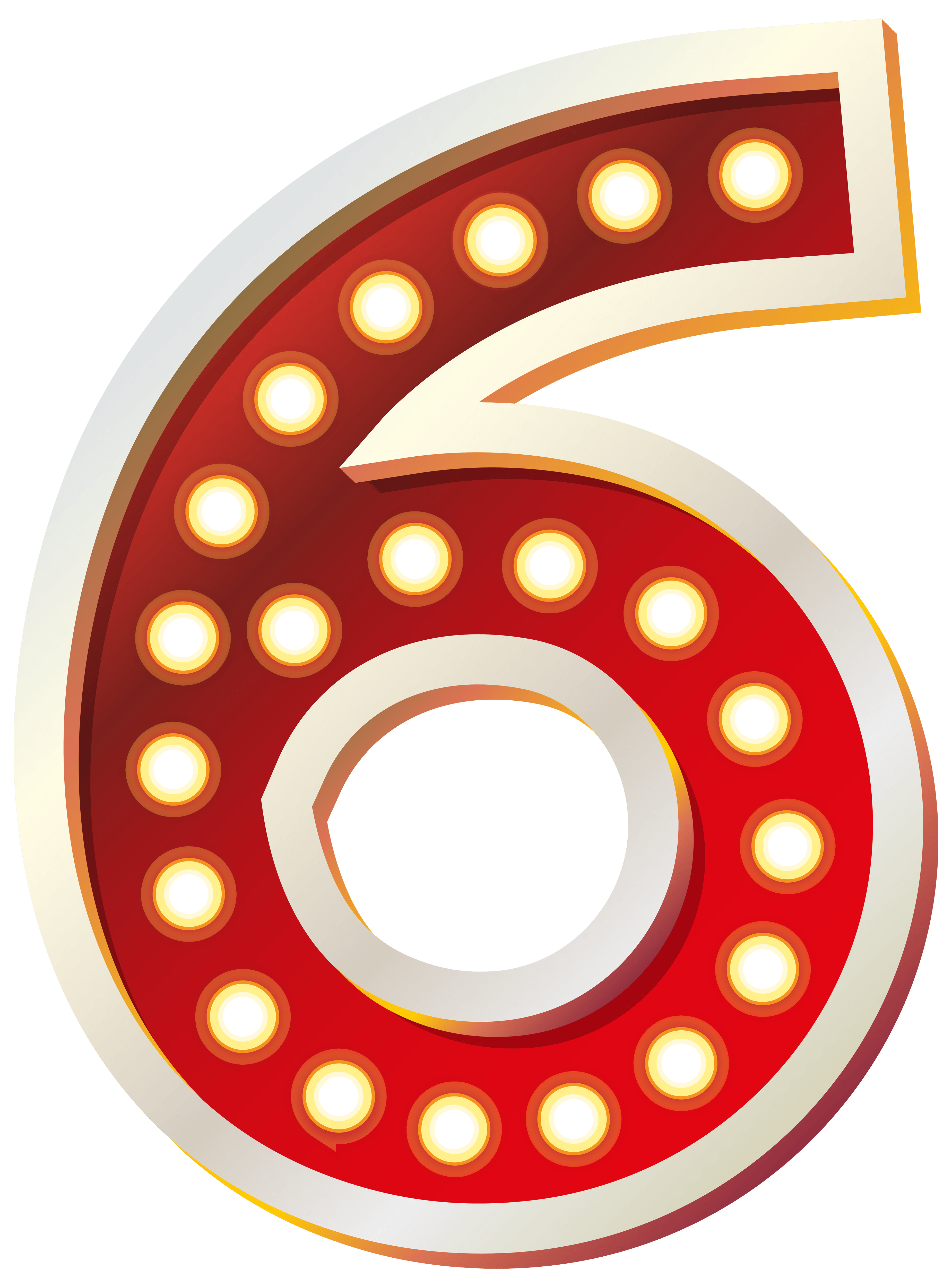 Red Number Six with Lights PNG Clip Art Image