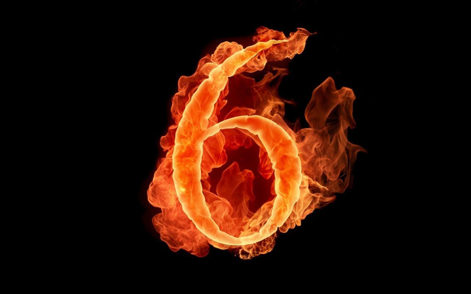 Flames black fire typography numbers six wallpaper