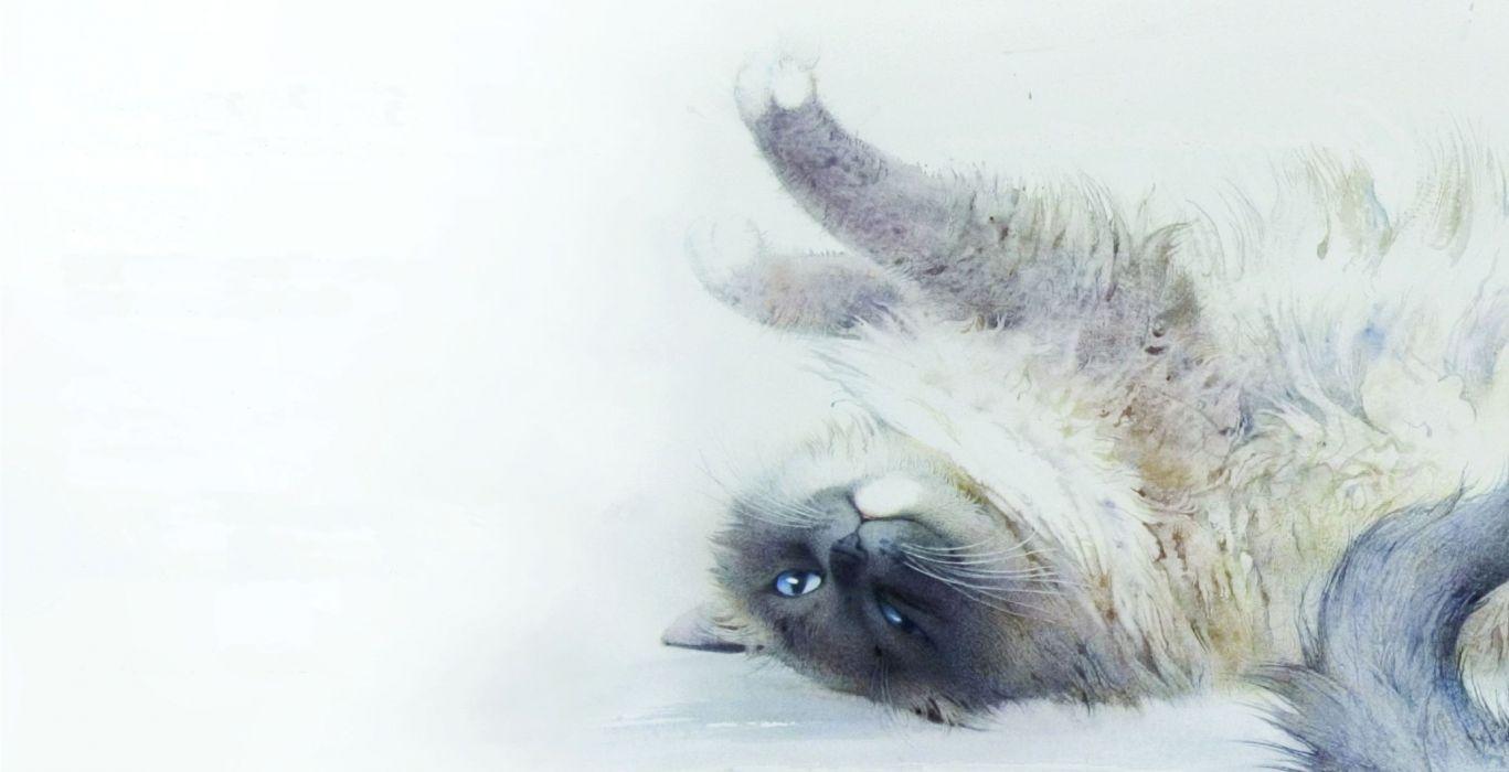 Painting watercolor art cat stretching wallpaperx1268