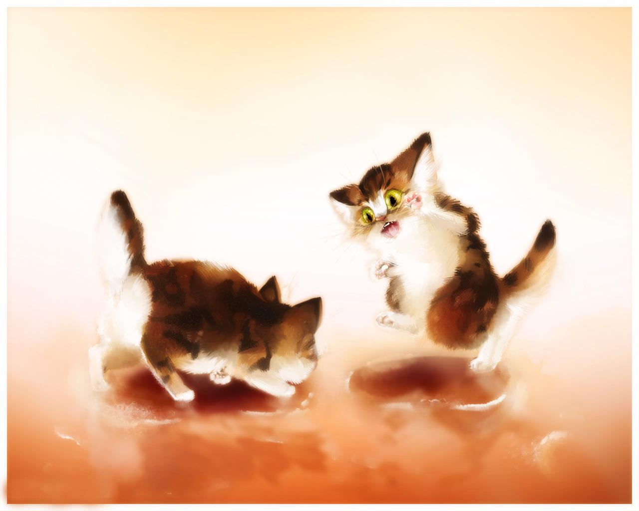 Wallpaper kitty cat Cocoa Coffee Cats Animals Painting Art