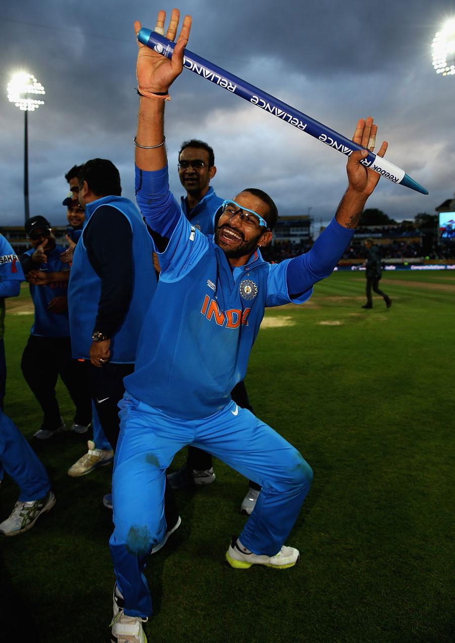 Shikhar Dhawan gets down to bhangra after India won. Photo. ICC