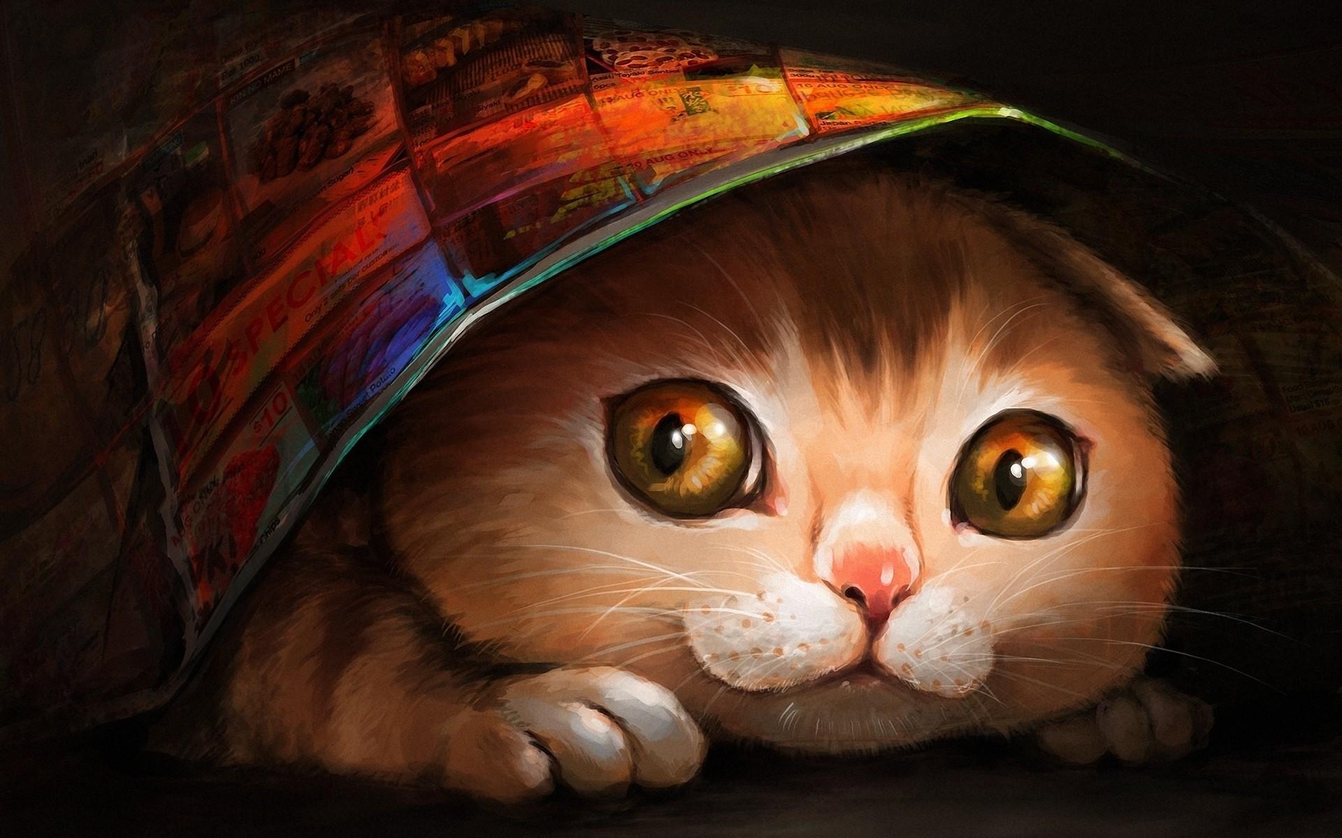 Lovely Cat Painting. Desktop wallpaper for free