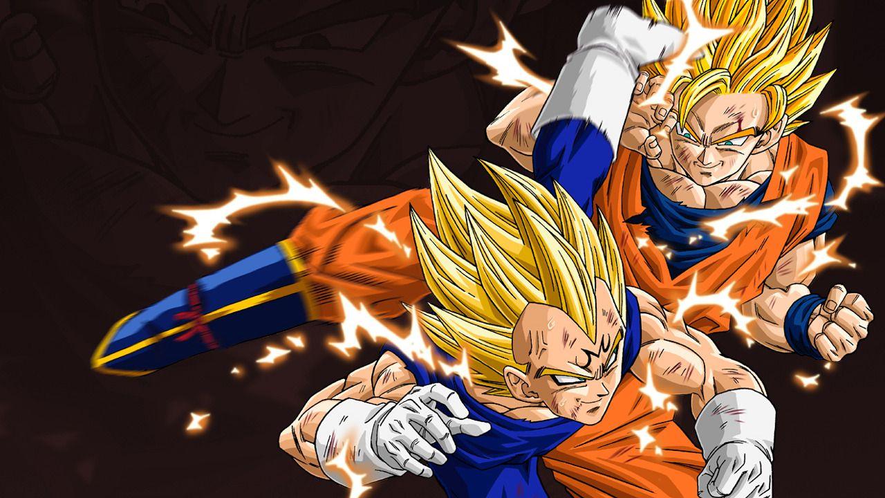 Ssj2 Majin Vegeta and Goku fight. Dragonball Z. Goku wallpaper