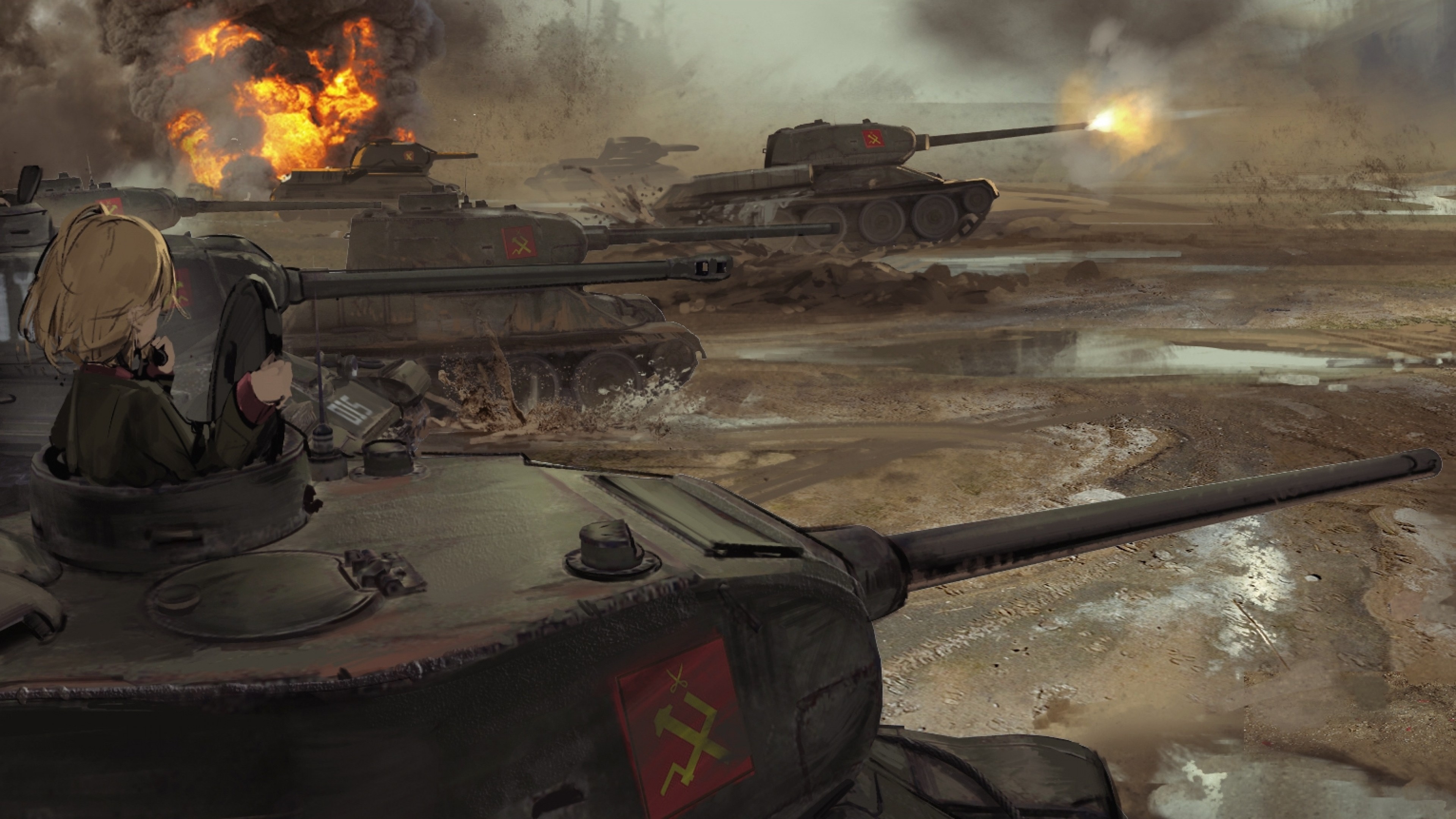 Download 3840x2160 Girls Und Panzer, Battlefield, Tanks, Explosion