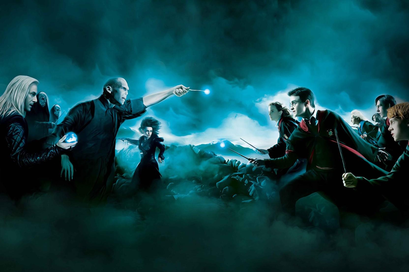 Death Eaters And Dumbledore'S Army Fight Blue Paper Print