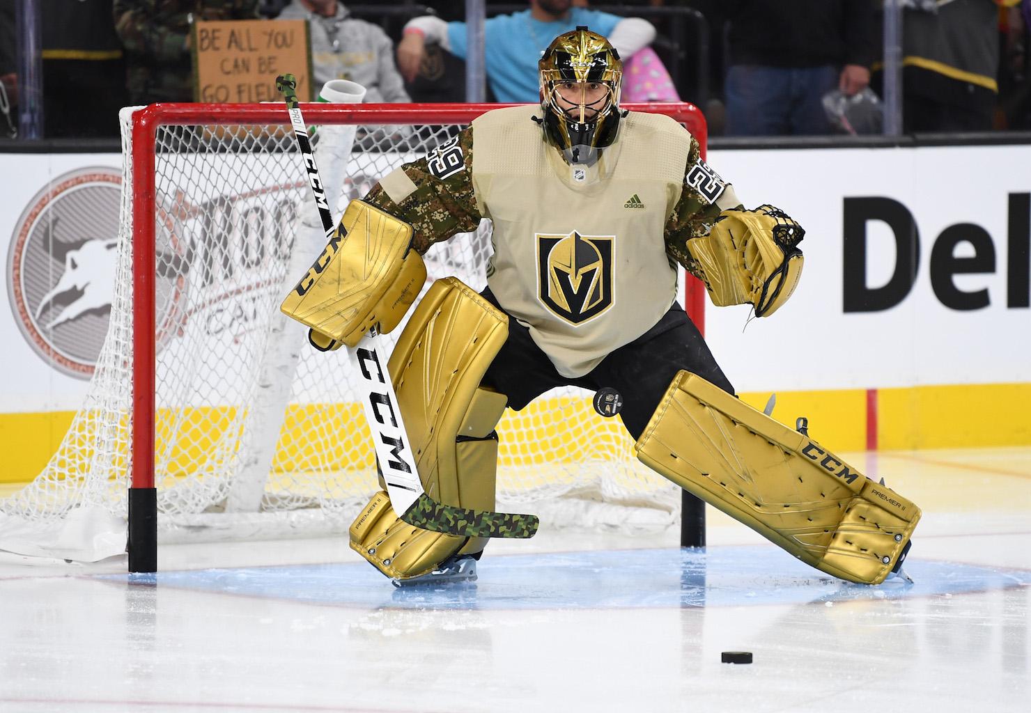 Vegas Golden Knights Goalie Marc Andre Fleury Sports New Gold Pads