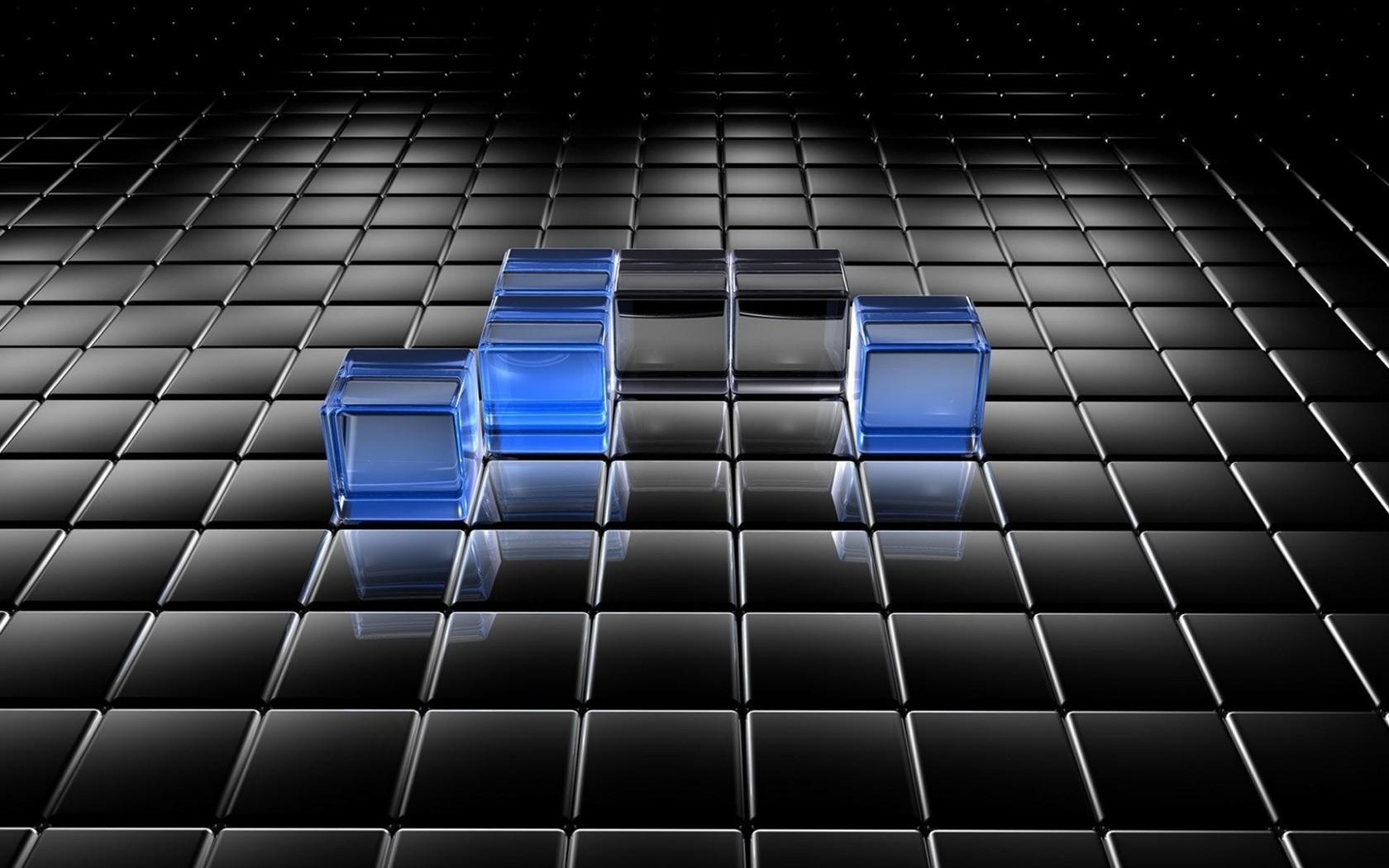 3D Black and Blue Translucent Cubes WallPaper HD